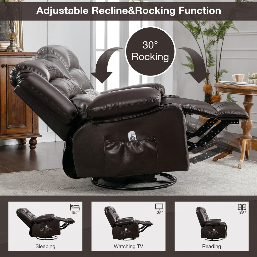 Fauteuil de massage inclinable pivotant à 360°, en cuir PU, avec massage à 8 points et USB