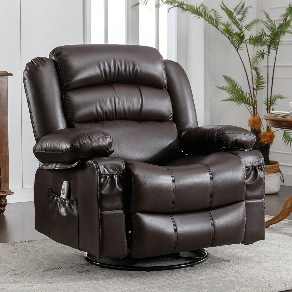 Fauteuil de massage inclinable pivotant à 360°, en cuir PU, avec massage à 8 points et USB