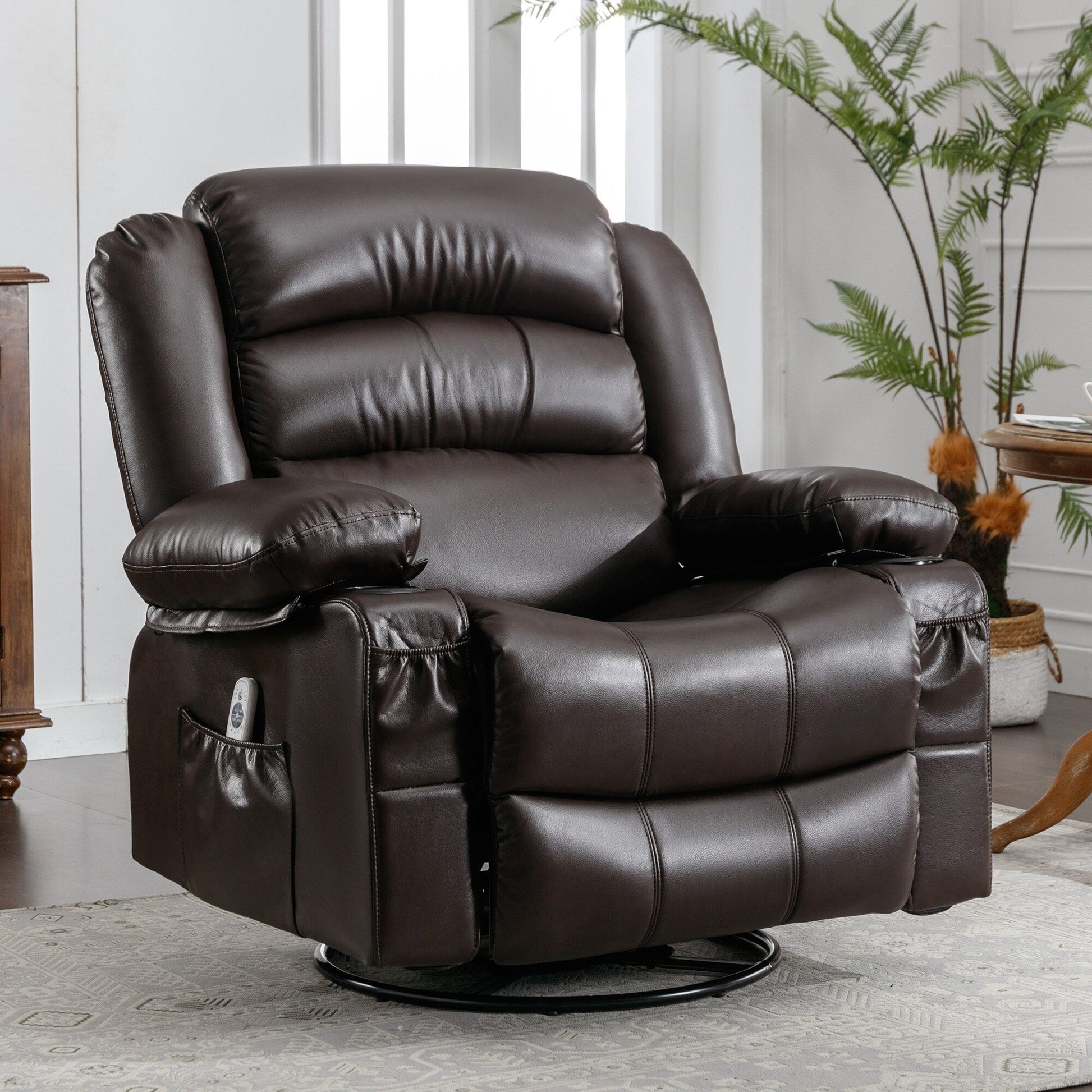 Fauteuil de massage inclinable pivotant à 360°, en cuir PU, avec massage à 8 points et USB