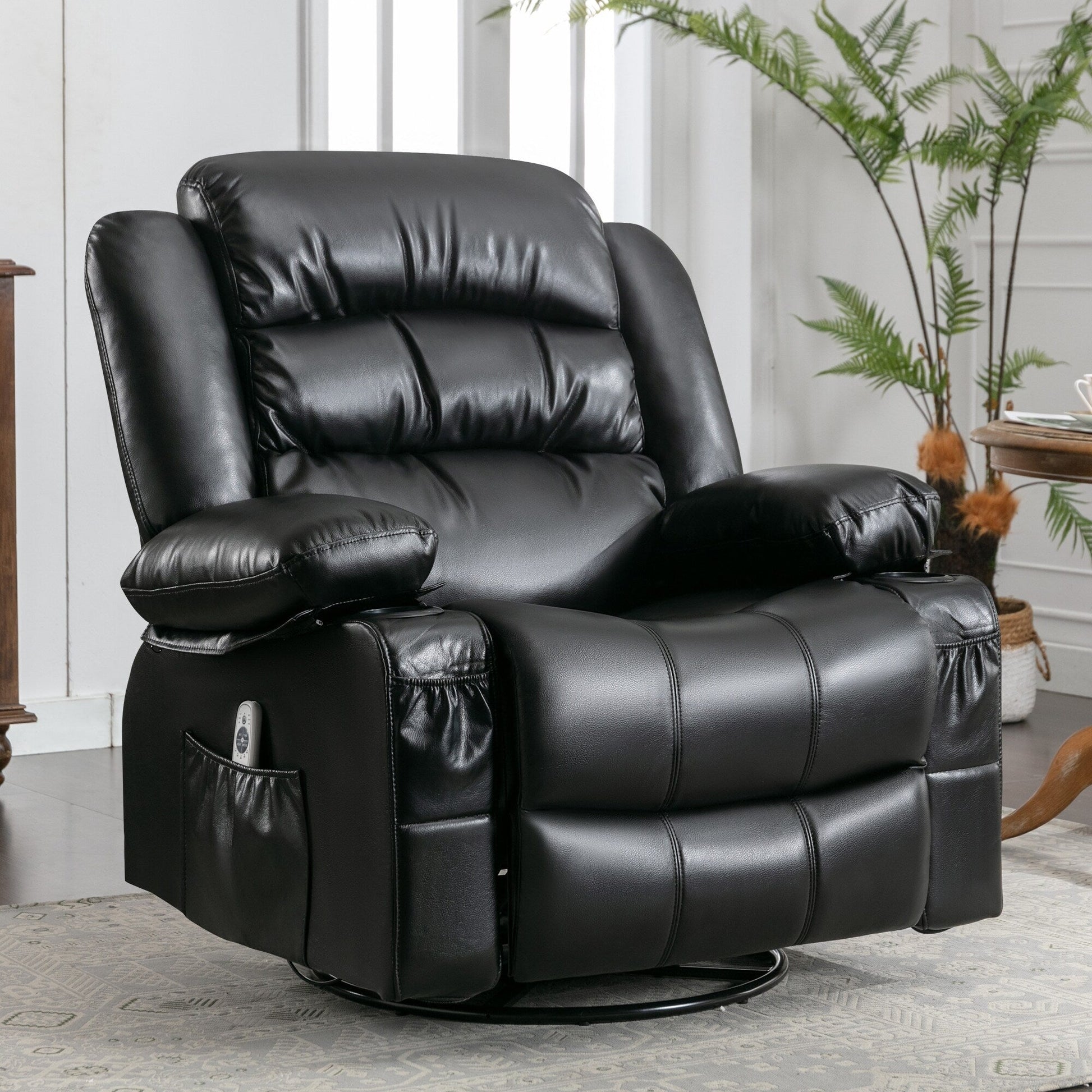 Fauteuil de massage inclinable pivotant à 360°, en cuir PU, avec massage à 8 points et USB
