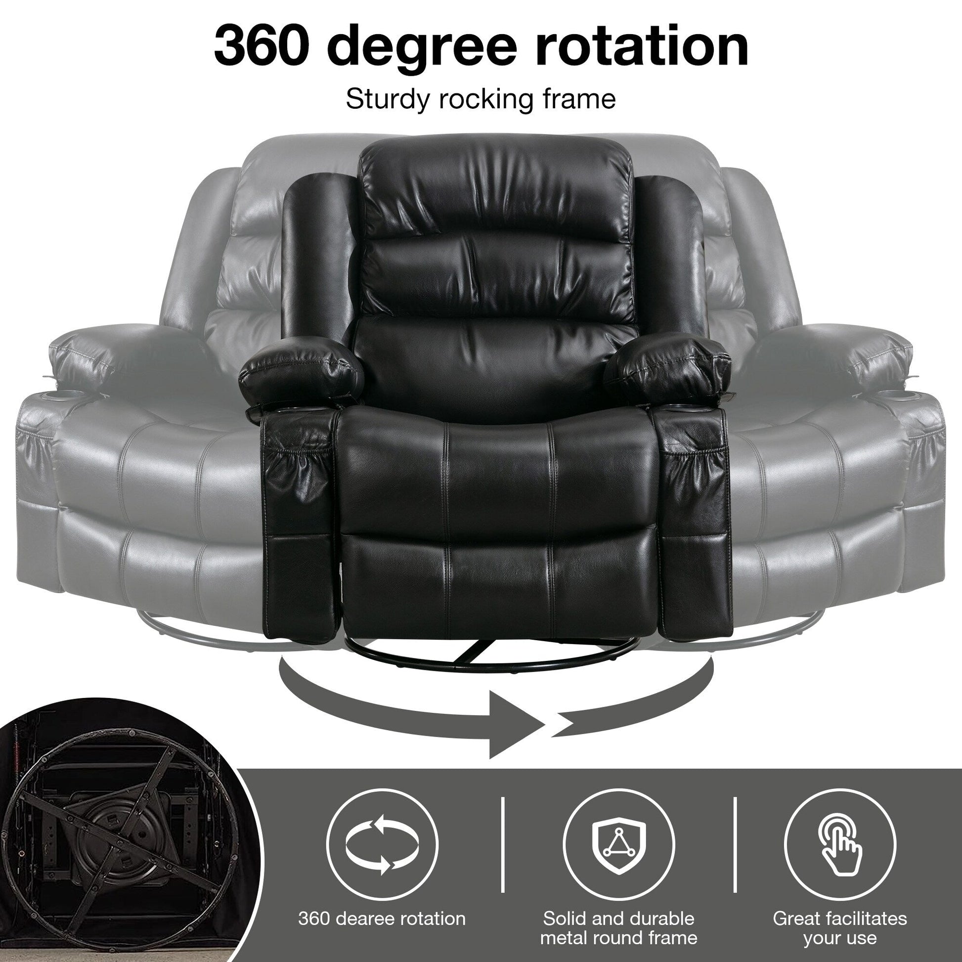 Fauteuil de massage inclinable pivotant à 360°, en cuir PU, avec massage à 8 points et USB