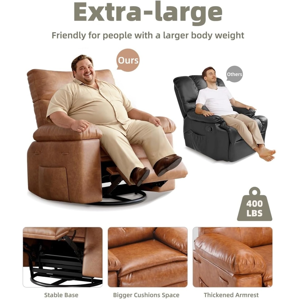 Fauteuils inclinables pivotants à 360° surdimensionnés avec fonction de massage et de chauffe - Fauteuil inclinable relaxant
