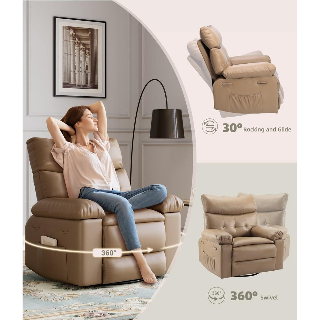 Fauteuils inclinables pivotants à 360° surdimensionnés avec fonction de massage et de chauffe - Fauteuil inclinable relaxant