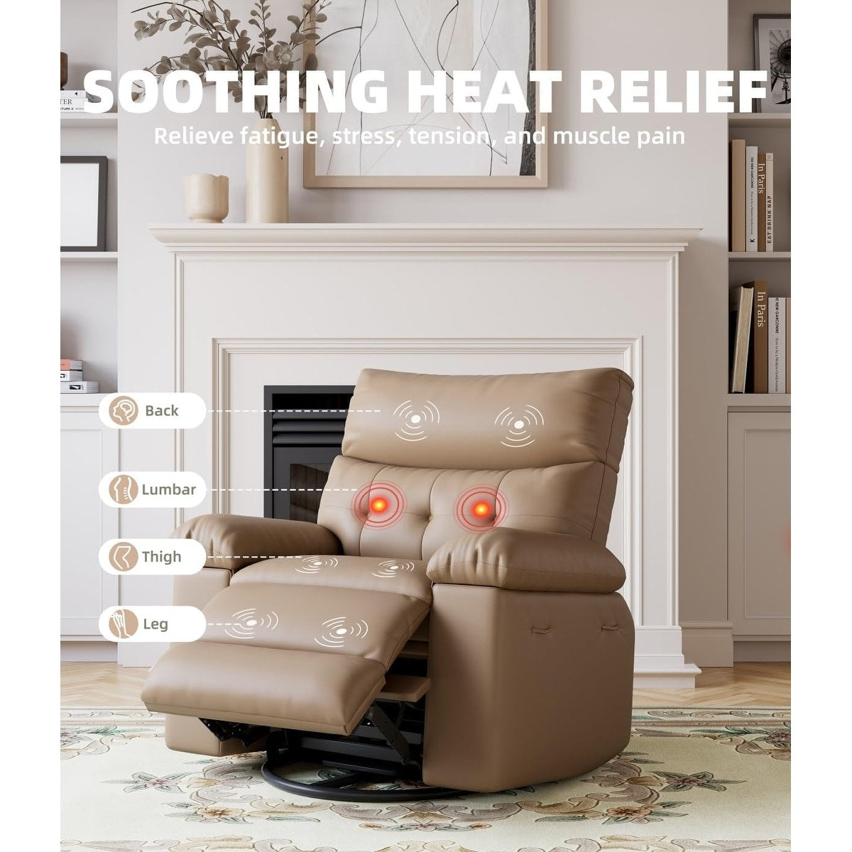 Fauteuils inclinables pivotants à 360° surdimensionnés avec fonction de massage et de chauffe - Fauteuil inclinable relaxant
