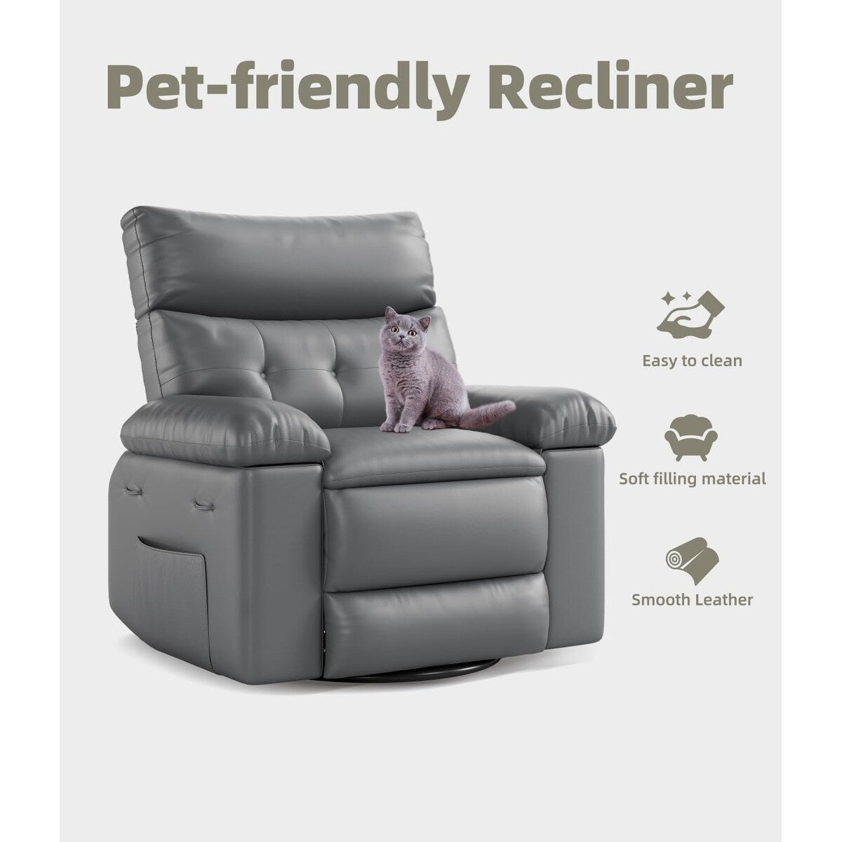 Fauteuils inclinables pivotants à 360° surdimensionnés avec fonction de massage et de chauffe - Fauteuil inclinable relaxant