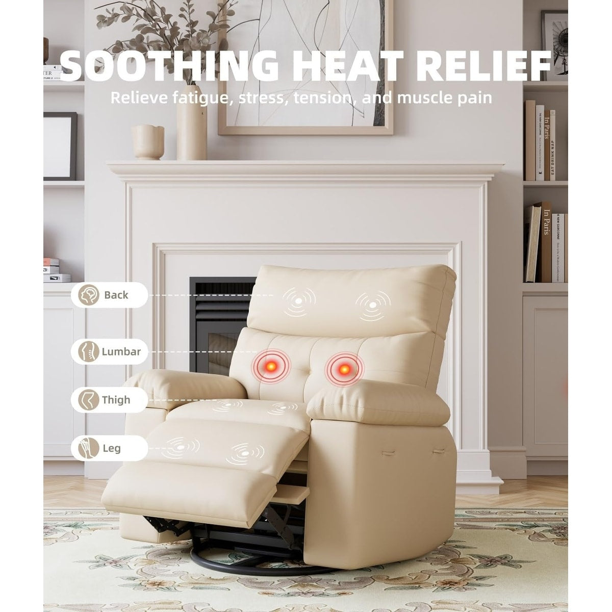 Fauteuils inclinables pivotants à 360° surdimensionnés avec fonction de massage et de chauffe - Fauteuil inclinable relaxant