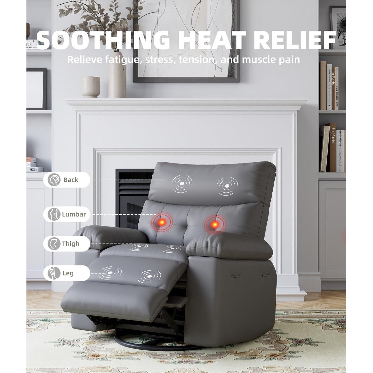 Fauteuils inclinables pivotants à 360° surdimensionnés avec fonction de massage et de chauffe - Fauteuil inclinable relaxant