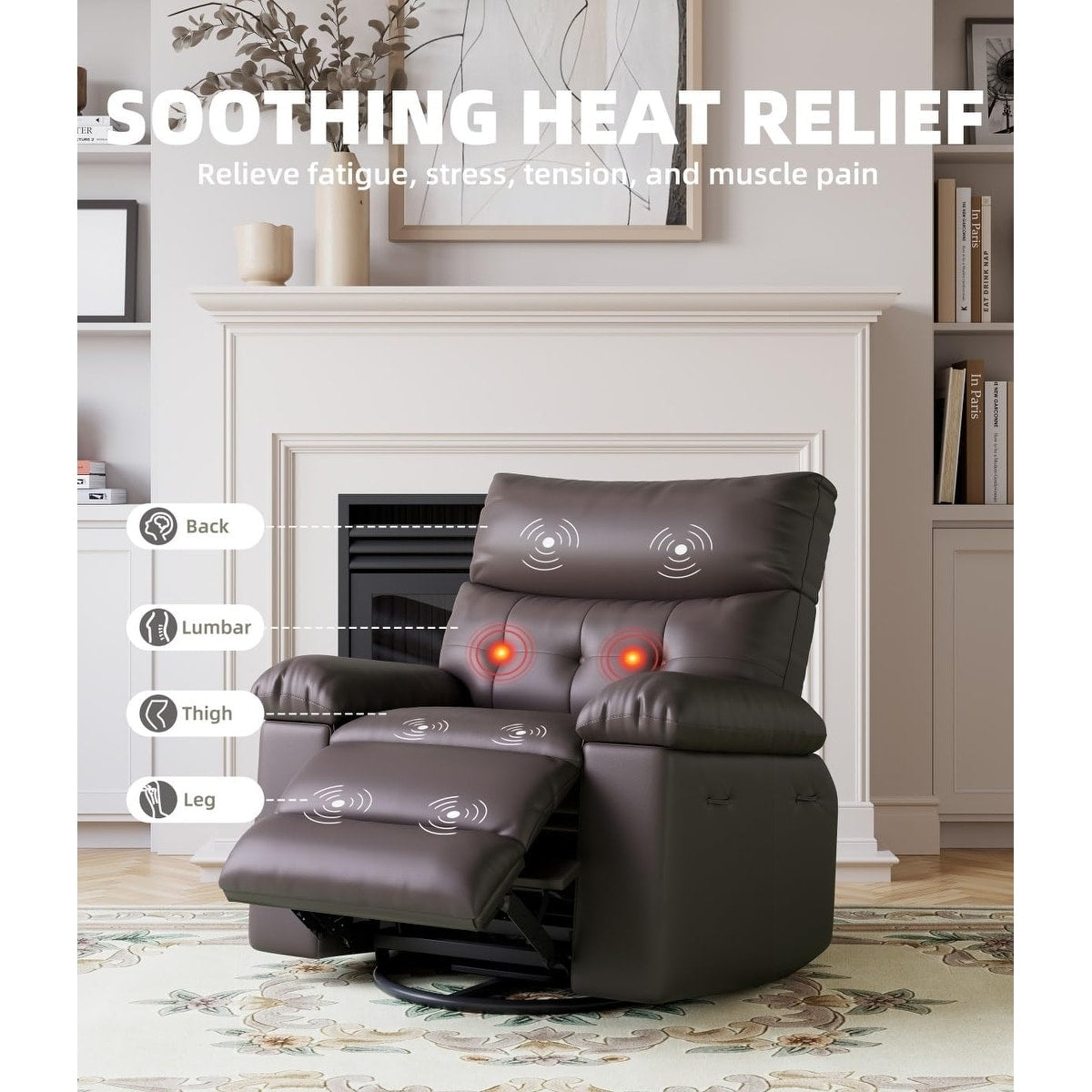 Fauteuils inclinables pivotants à 360° surdimensionnés avec fonction de massage et de chauffe - Fauteuil inclinable relaxant