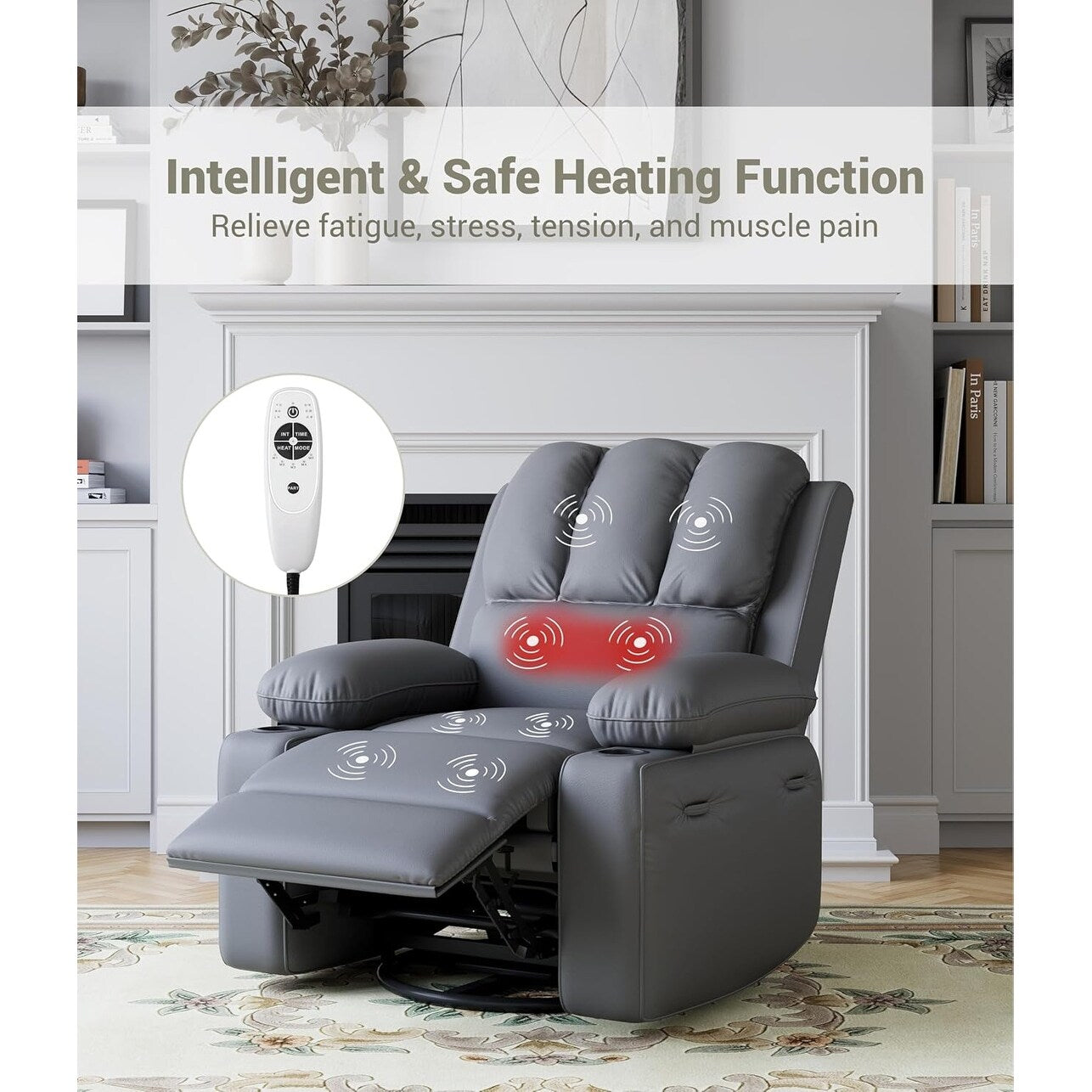 Fauteuils inclinables pivotants à 360° surdimensionnés avec fonction de massage et de chauffe