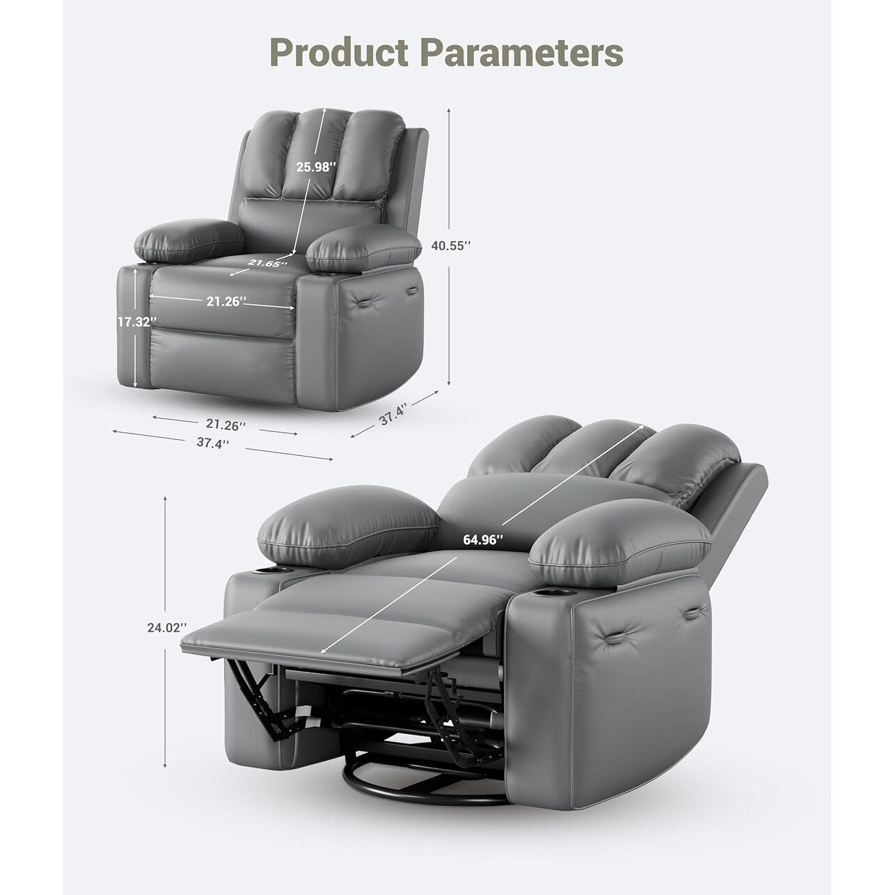 Fauteuils inclinables pivotants à 360° surdimensionnés avec fonction de massage et de chauffe