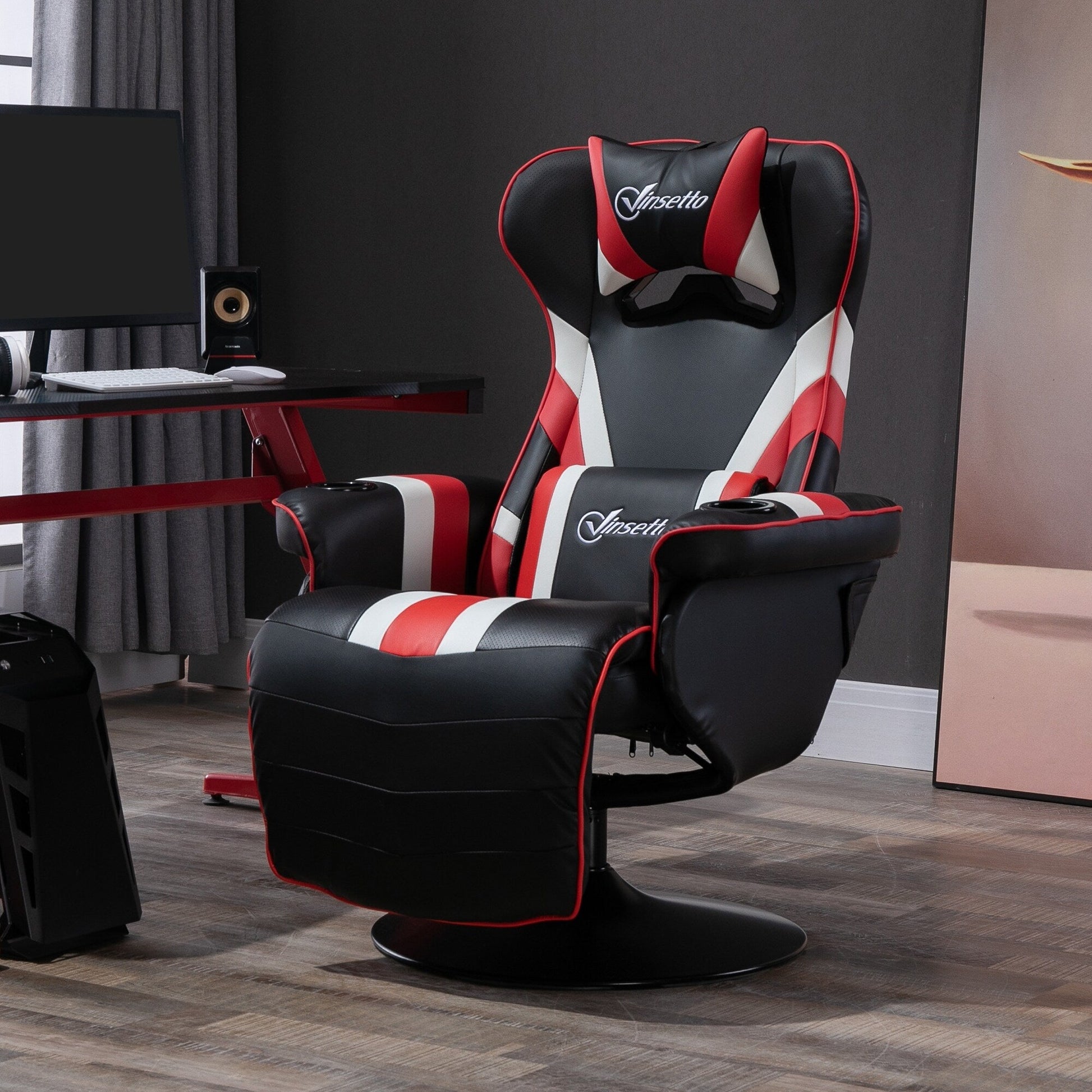 360Â° Swivel Racing Style Gaming Recliner Chair with Lumbar Support, Footrest and Dual Cup Holders for Game Room