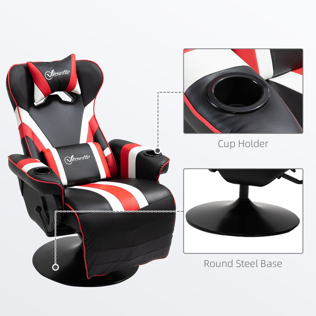 360Â° Swivel Racing Style Gaming Recliner Chair with Lumbar Support, Footrest and Dual Cup Holders for Game Room