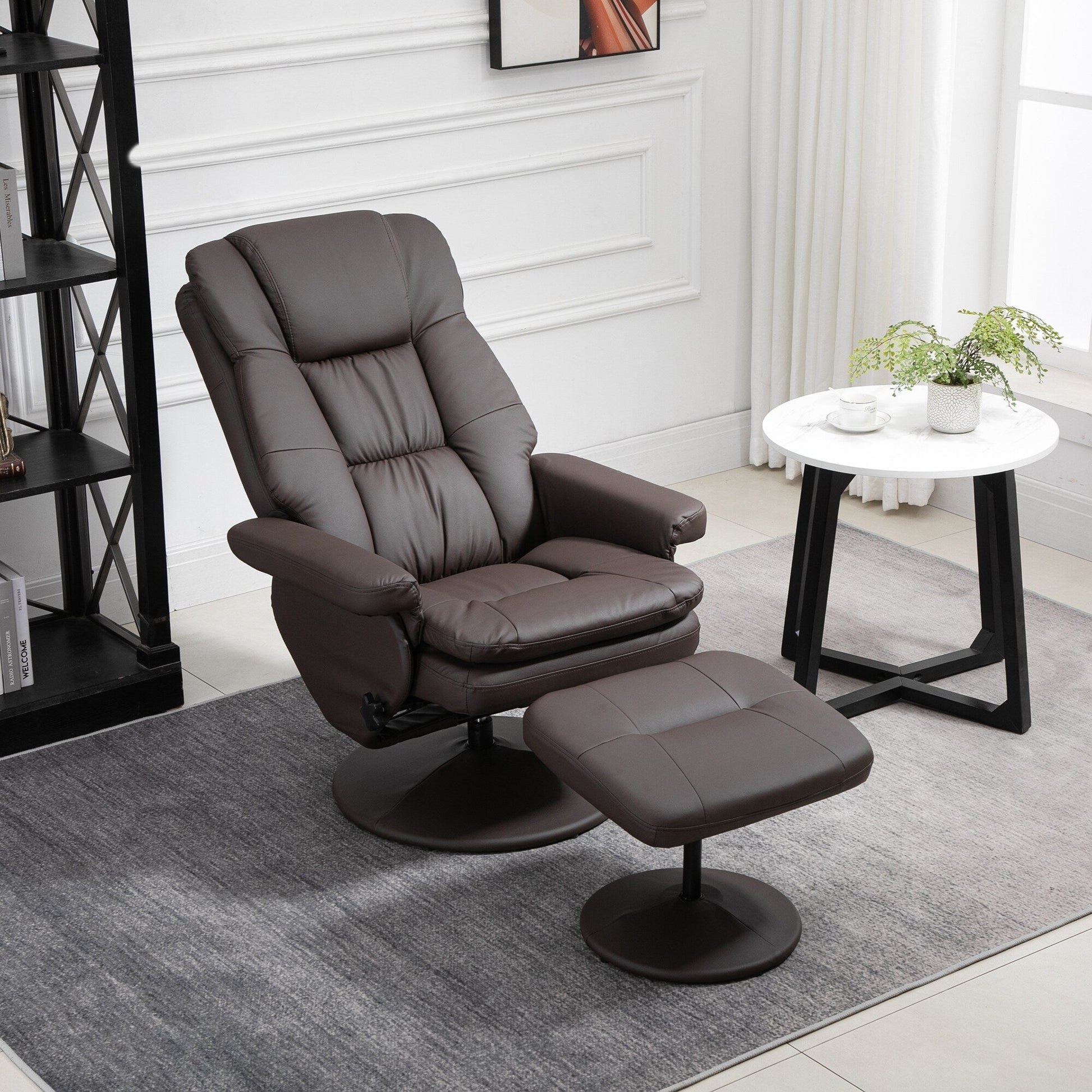Fauteuil inclinable pivotant à 360°, en cuir PU réglable, avec repose-pieds, pour salon, chambre à coucher et bureau à domicile.