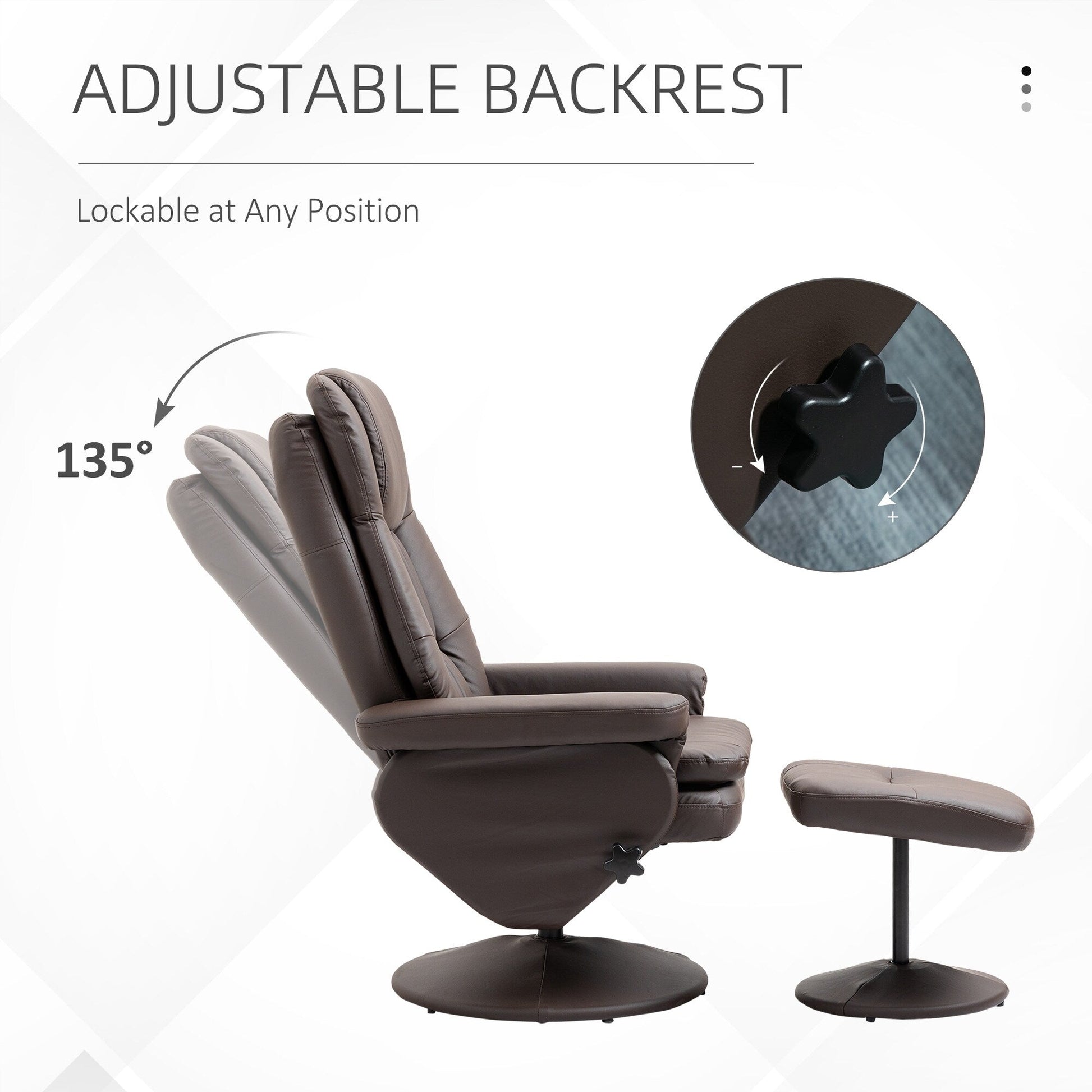Fauteuil inclinable pivotant à 360°, en cuir PU réglable, avec repose-pieds, pour salon, chambre à coucher et bureau à domicile.
