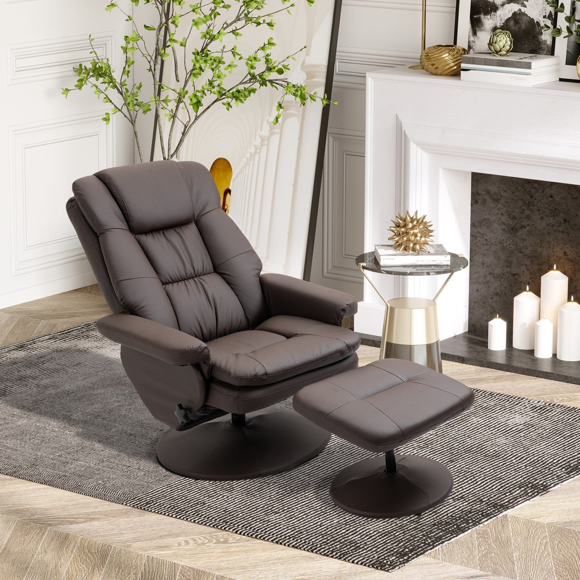 Fauteuil inclinable pivotant à 360°, en cuir PU réglable, avec repose-pieds, pour salon, chambre à coucher et bureau à domicile.