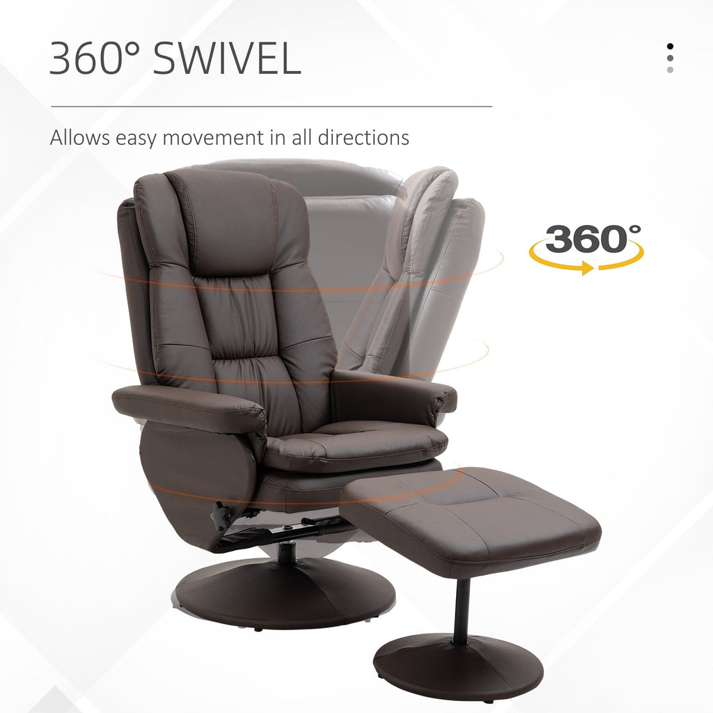 Fauteuil inclinable pivotant à 360°, en cuir PU réglable, avec repose-pieds, pour salon, chambre à coucher et bureau à domicile.