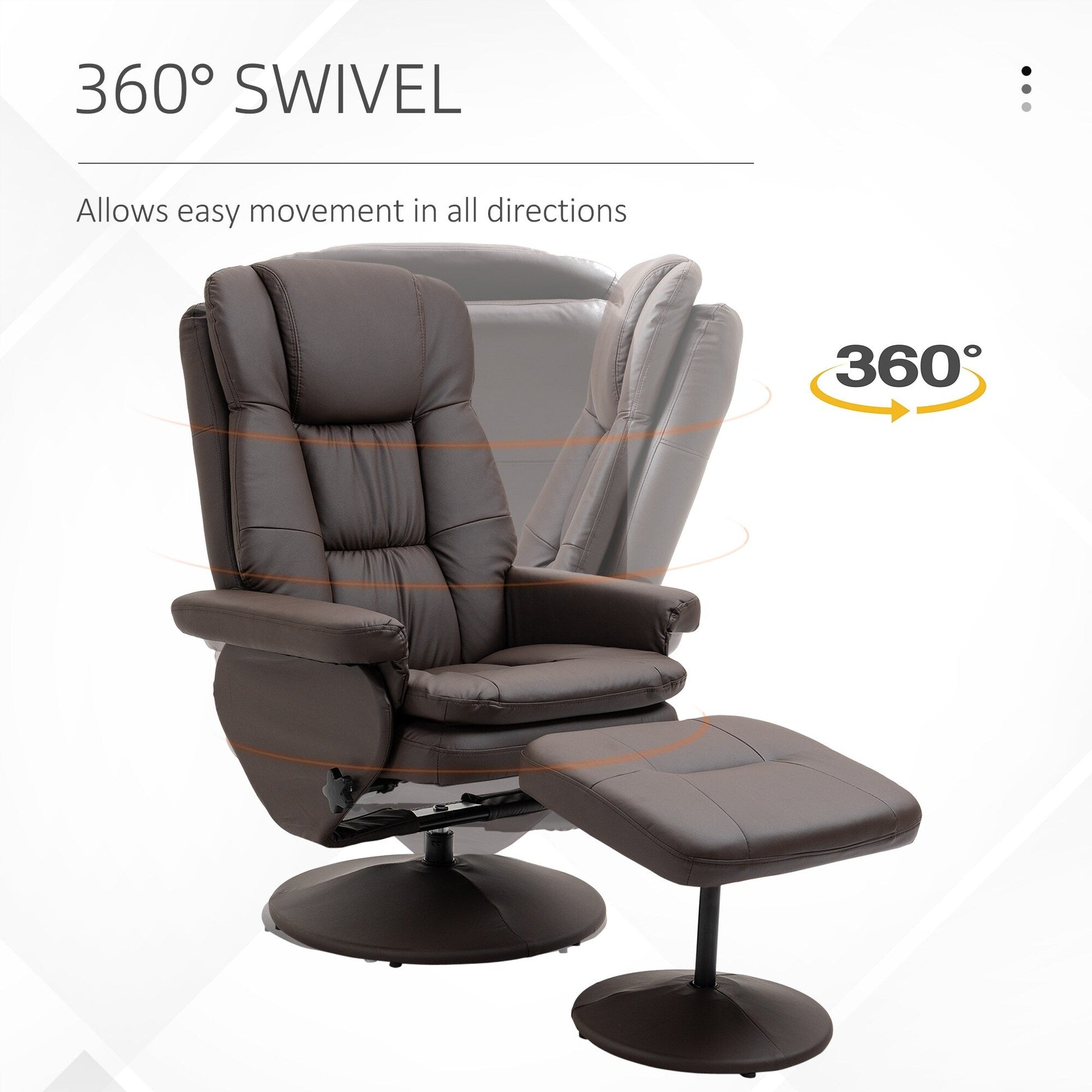 Fauteuil inclinable pivotant à 360°, en cuir PU réglable, avec repose-pieds, pour salon, chambre à coucher et bureau à domicile.