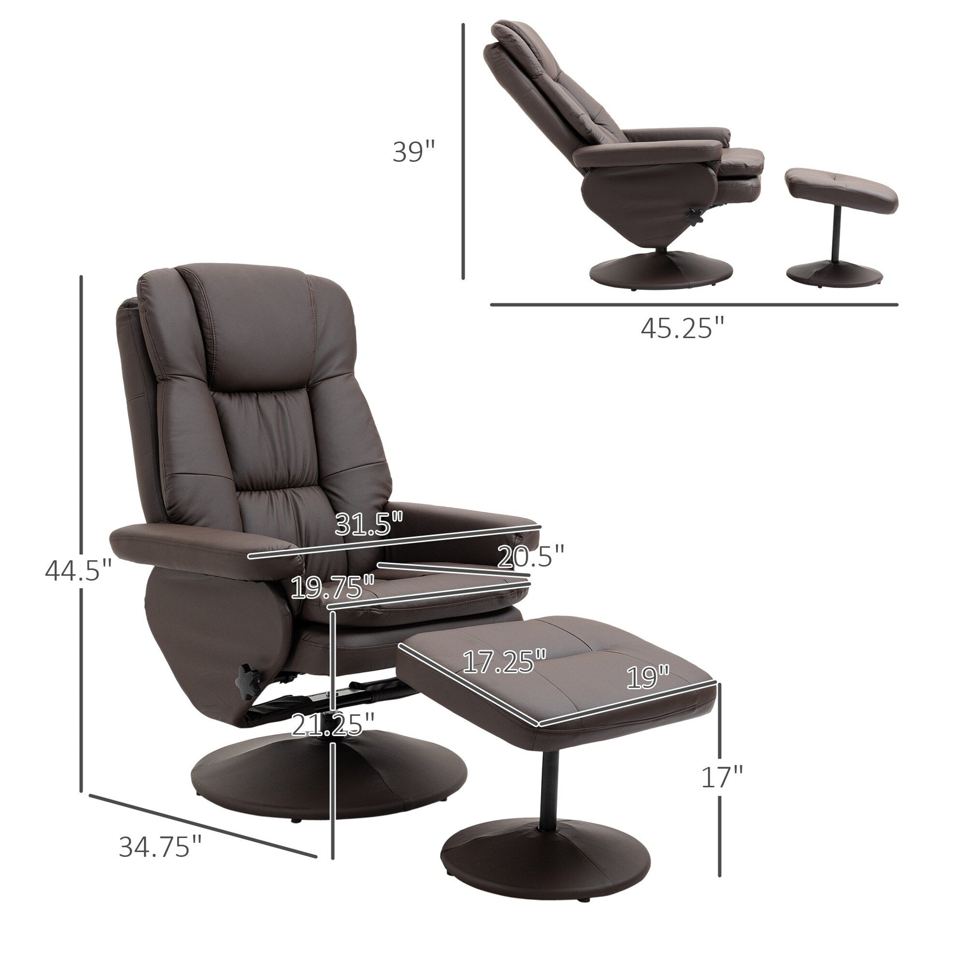 Fauteuil inclinable pivotant à 360°, en cuir PU réglable, avec repose-pieds, pour salon, chambre à coucher et bureau à domicile.