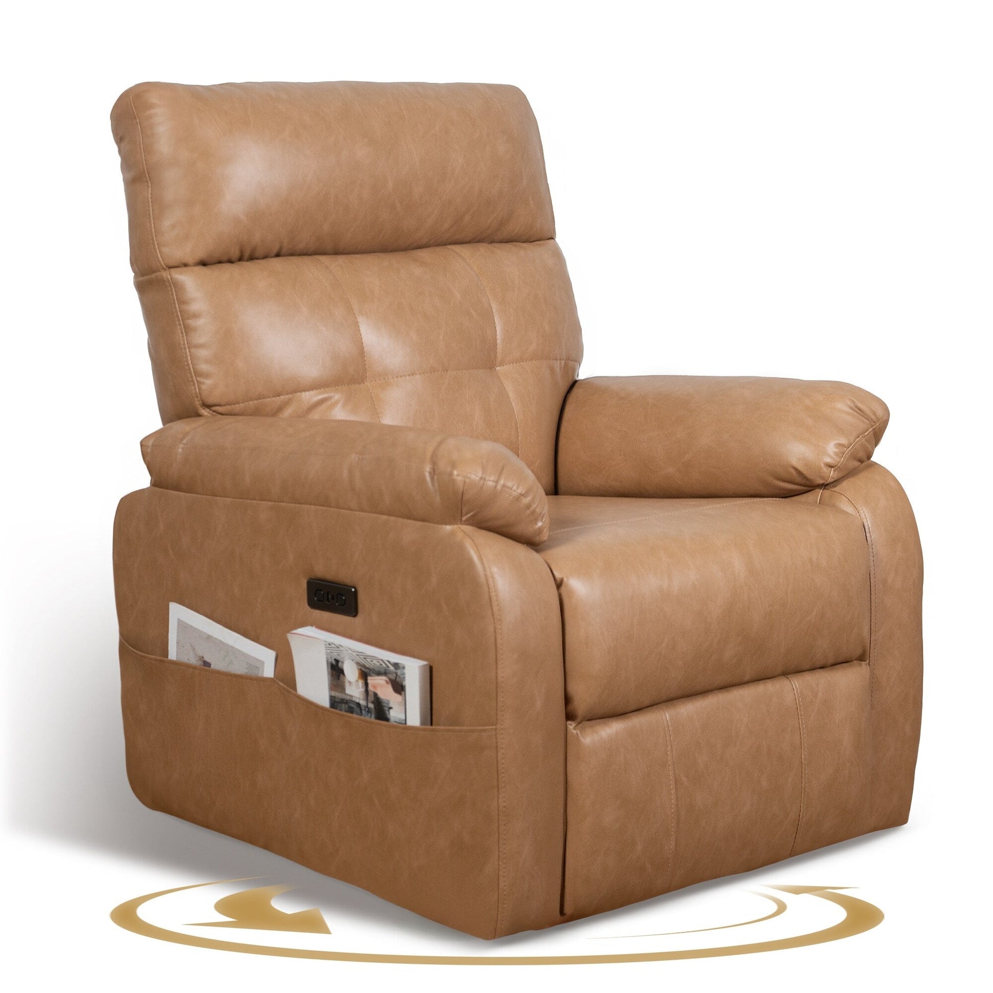 360° Swivel Recliner Chair Power Rocker Recliner Chair, PU Leather Overstuffed Reclining Chair wUSB  Type-C Ports