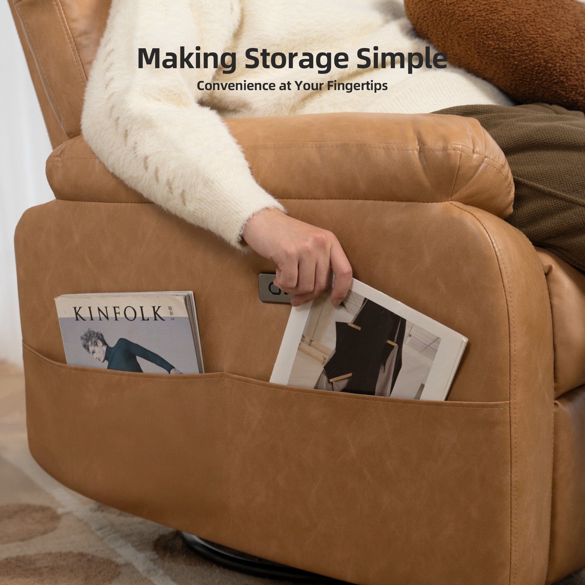 360° Swivel Recliner Chair Power Rocker Recliner Chair, PU Leather Overstuffed Reclining Chair wUSB  Type-C Ports