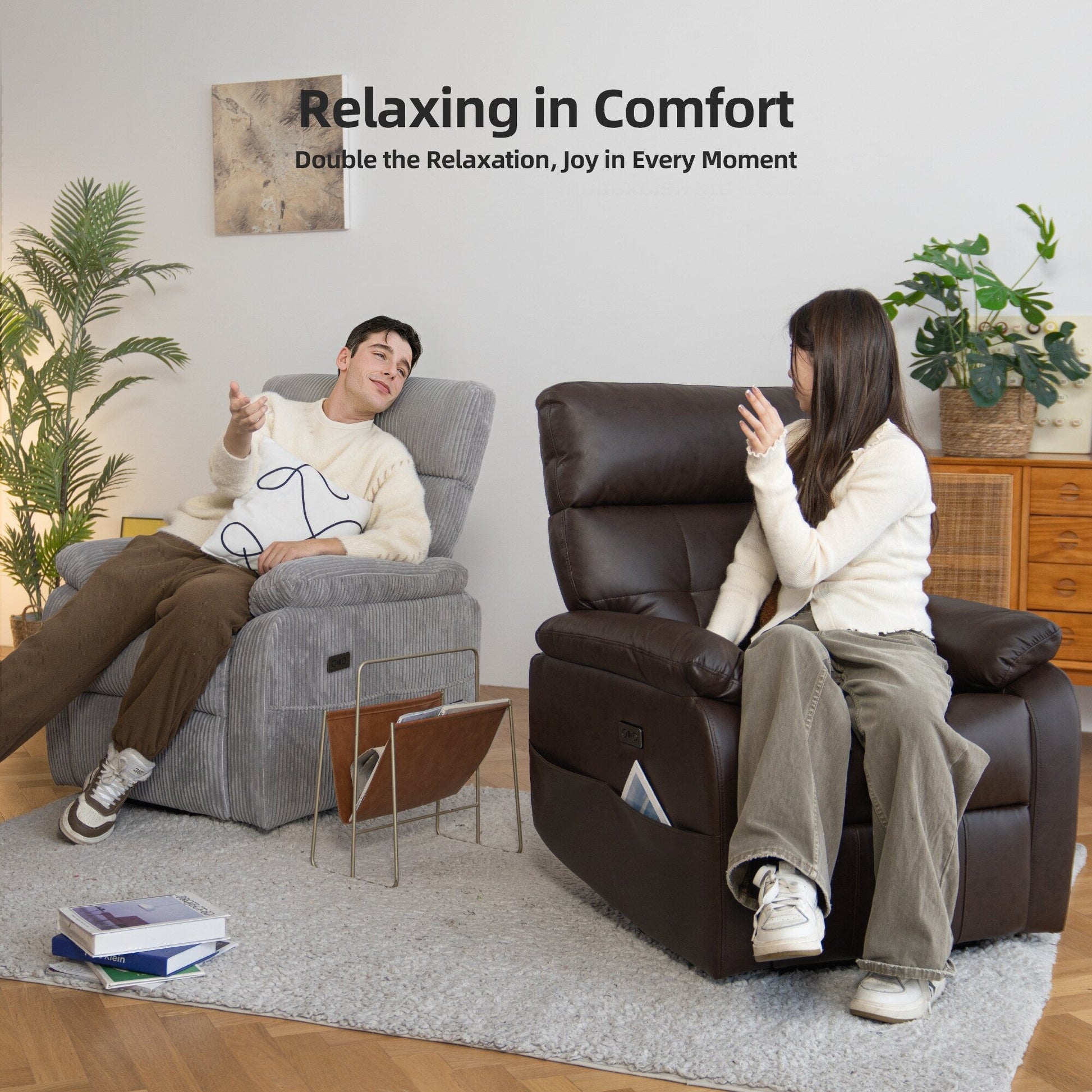 360° Swivel Recliner Chair Power Rocker Recliner Chair, PU Leather Overstuffed Reclining Chair wUSB  Type-C Ports