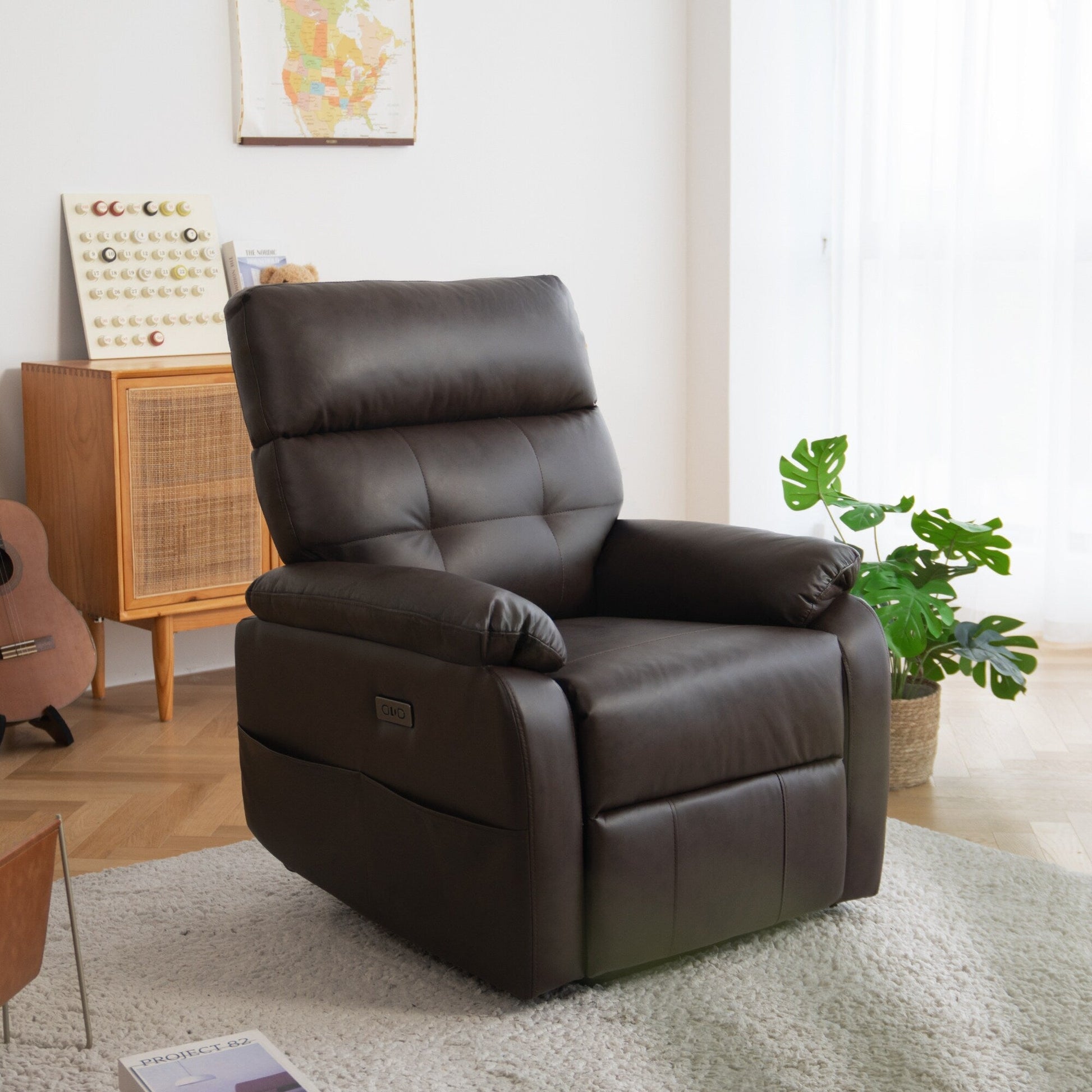 360° Swivel Recliner Chair Power Rocker Recliner Chair, PU Leather Overstuffed Reclining Chair wUSB  Type-C Ports