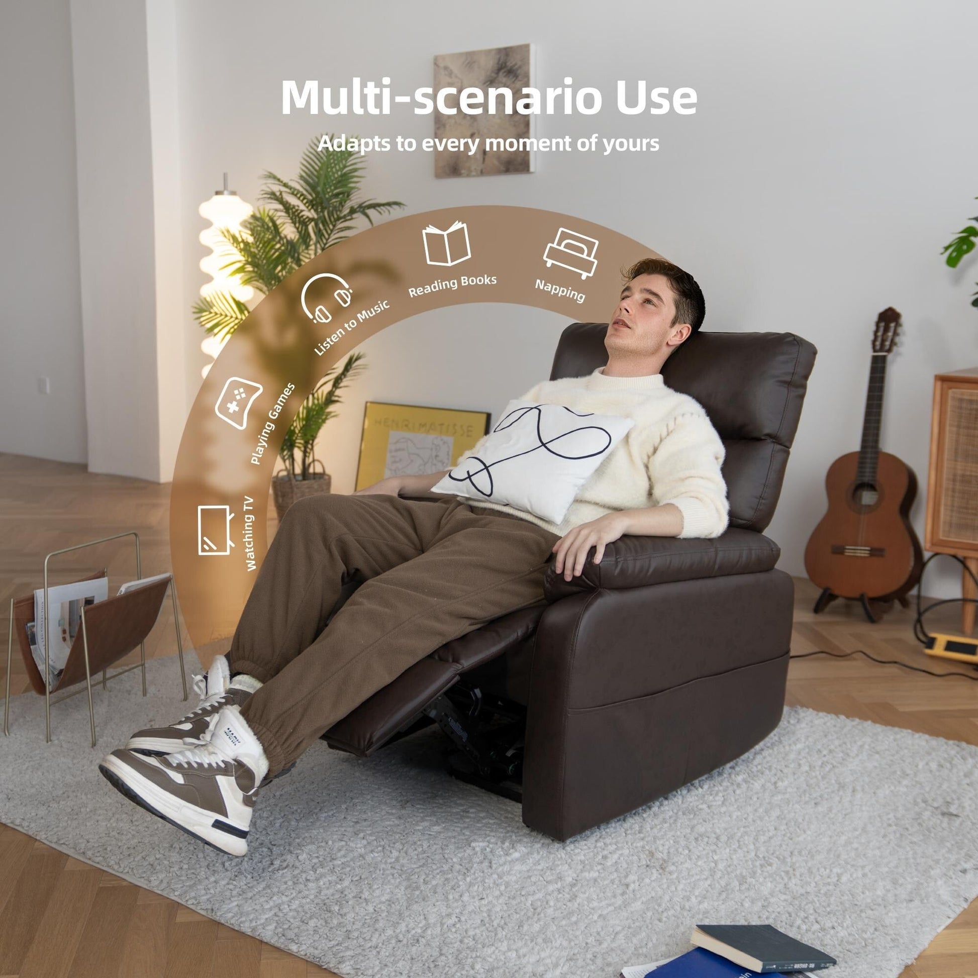 360° Swivel Recliner Chair Power Rocker Recliner Chair, PU Leather Overstuffed Reclining Chair wUSB  Type-C Ports