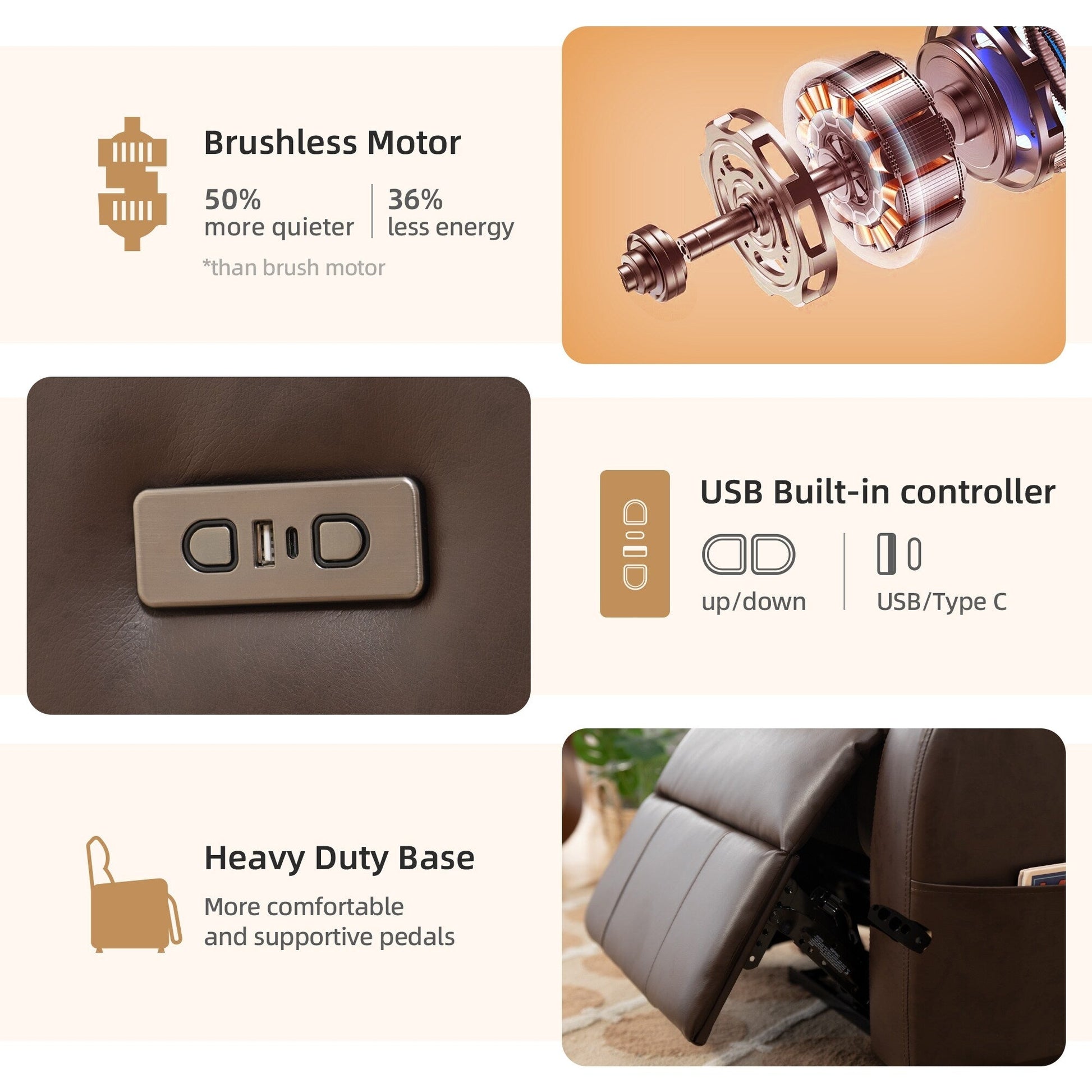 360° Swivel Recliner Chair Power Rocker Recliner Chair, PU Leather Overstuffed Reclining Chair wUSB  Type-C Ports