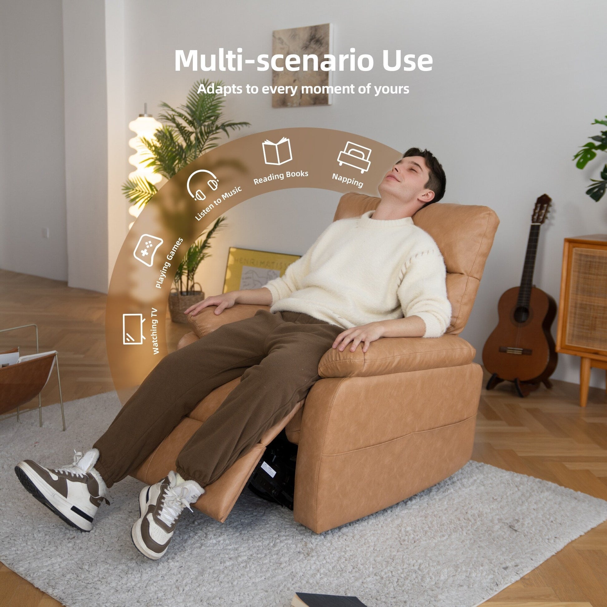 360° Swivel Recliner Chair Power Rocker Recliner Chair, PU Leather Overstuffed Reclining Chair wUSB  Type-C Ports
