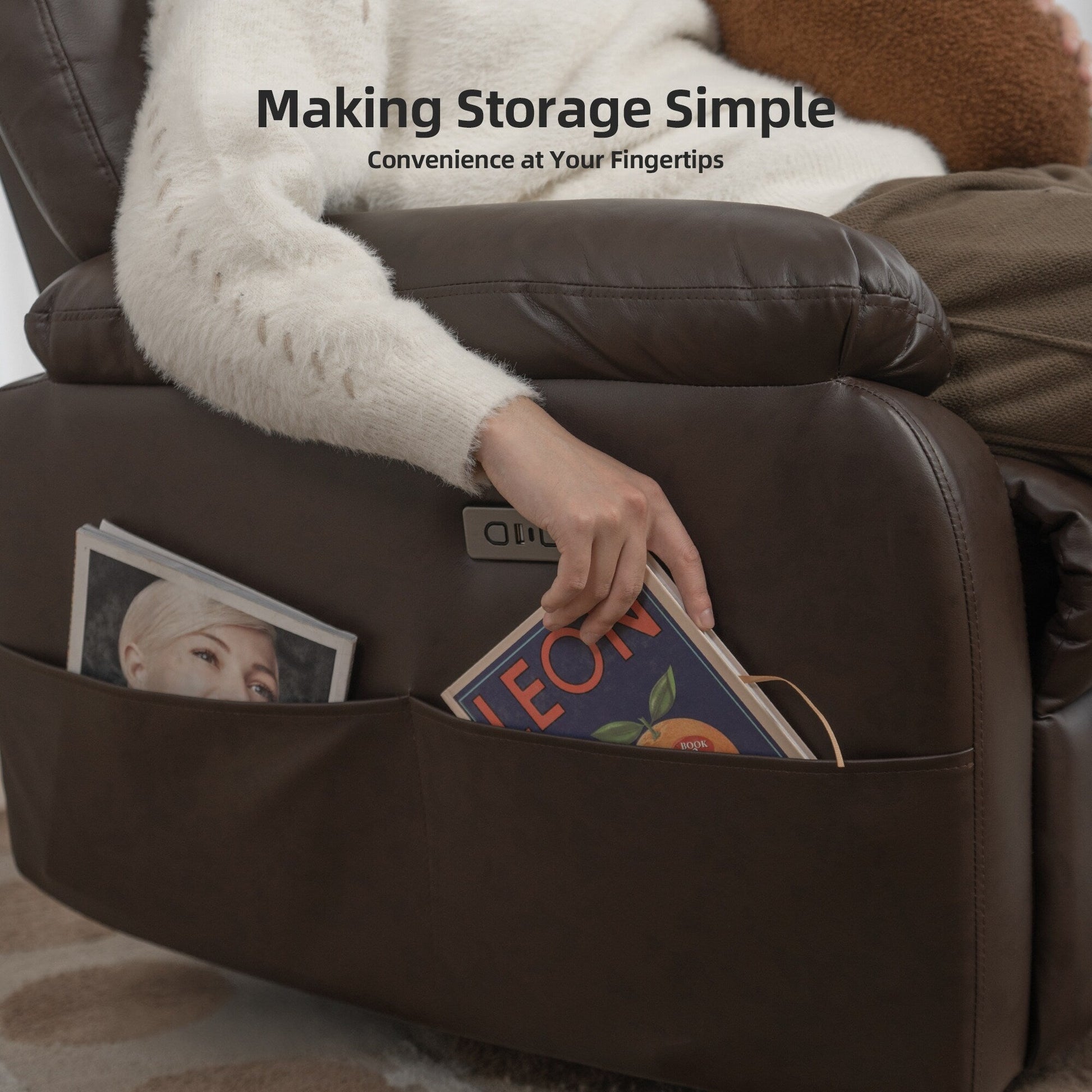 360° Swivel Recliner Chair Power Rocker Recliner Chair, PU Leather Overstuffed Reclining Chair wUSB  Type-C Ports