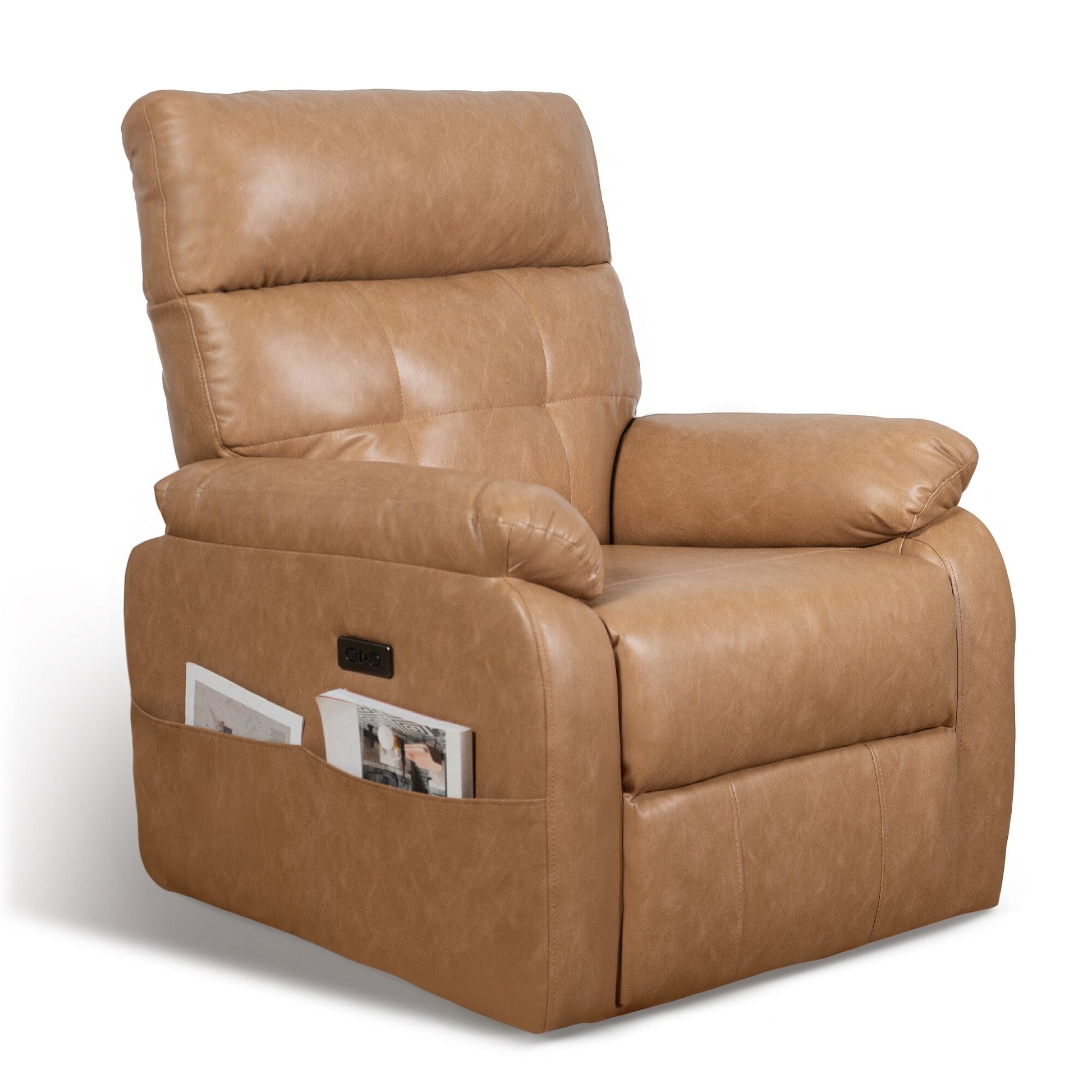 360° Swivel Recliner Chair Power Rocker Recliner Chair, PU Leather Overstuffed Reclining Chair wUSB  Type-C Ports