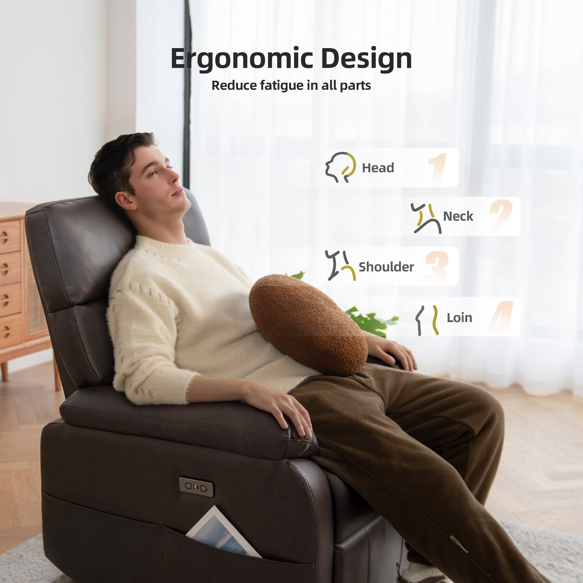 360° Swivel Recliner Chair Power Rocker Recliner Chair, PU Leather Overstuffed Reclining Chair wUSB  Type-C Ports
