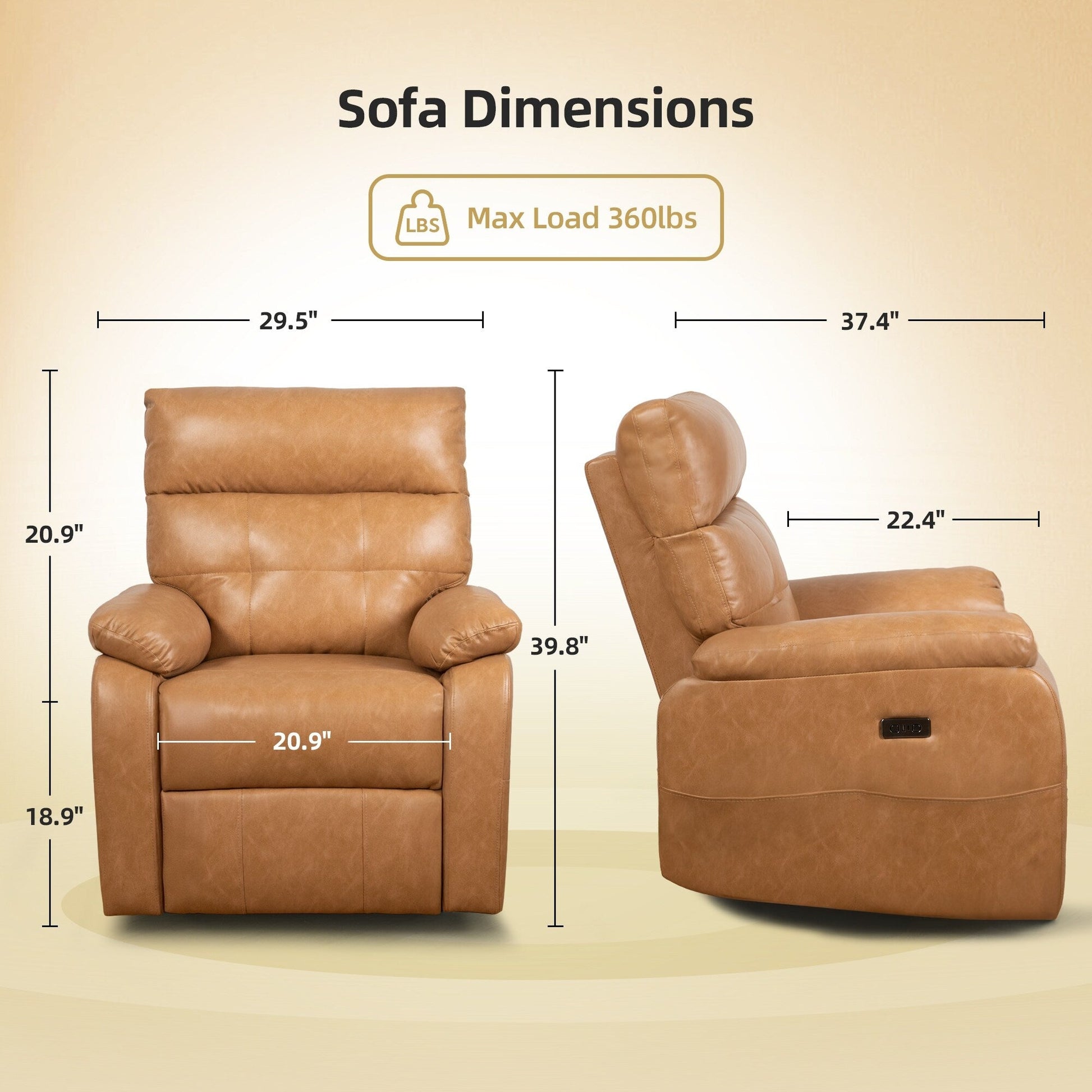 360° Swivel Recliner Chair Power Rocker Recliner Chair, PU Leather Overstuffed Reclining Chair wUSB  Type-C Ports
