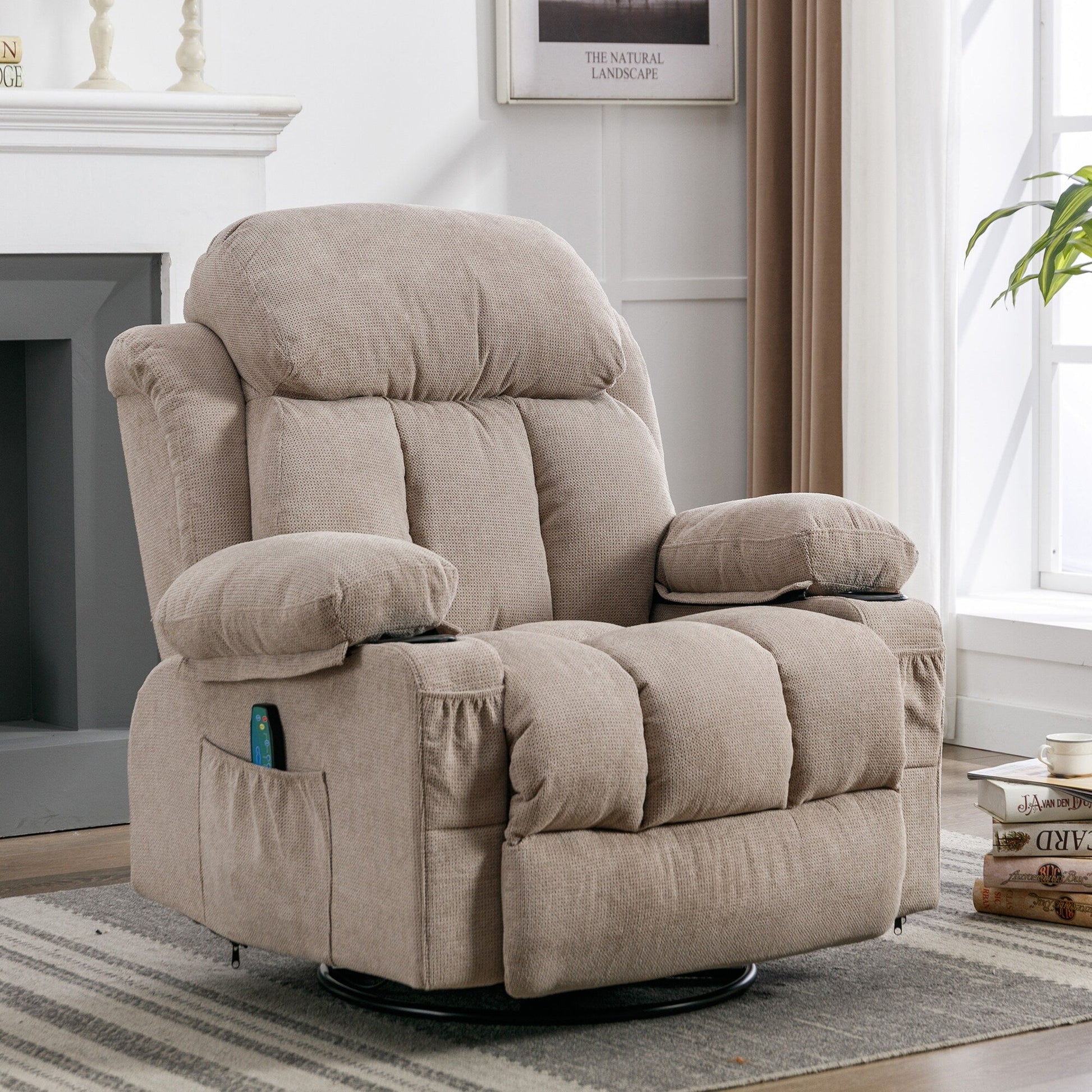 Fauteuil inclinable pivotant à 360° avec massage, chauffage, USB et porte-gobelets