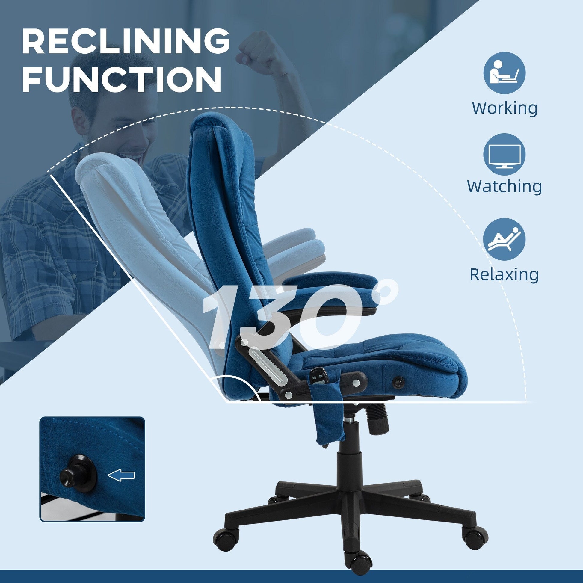 Fauteuil de massage inclinable pivotant à 360°, en simili cuir PU, avec repose-pieds, 10 points de vibration, télécommande et poche latérale.