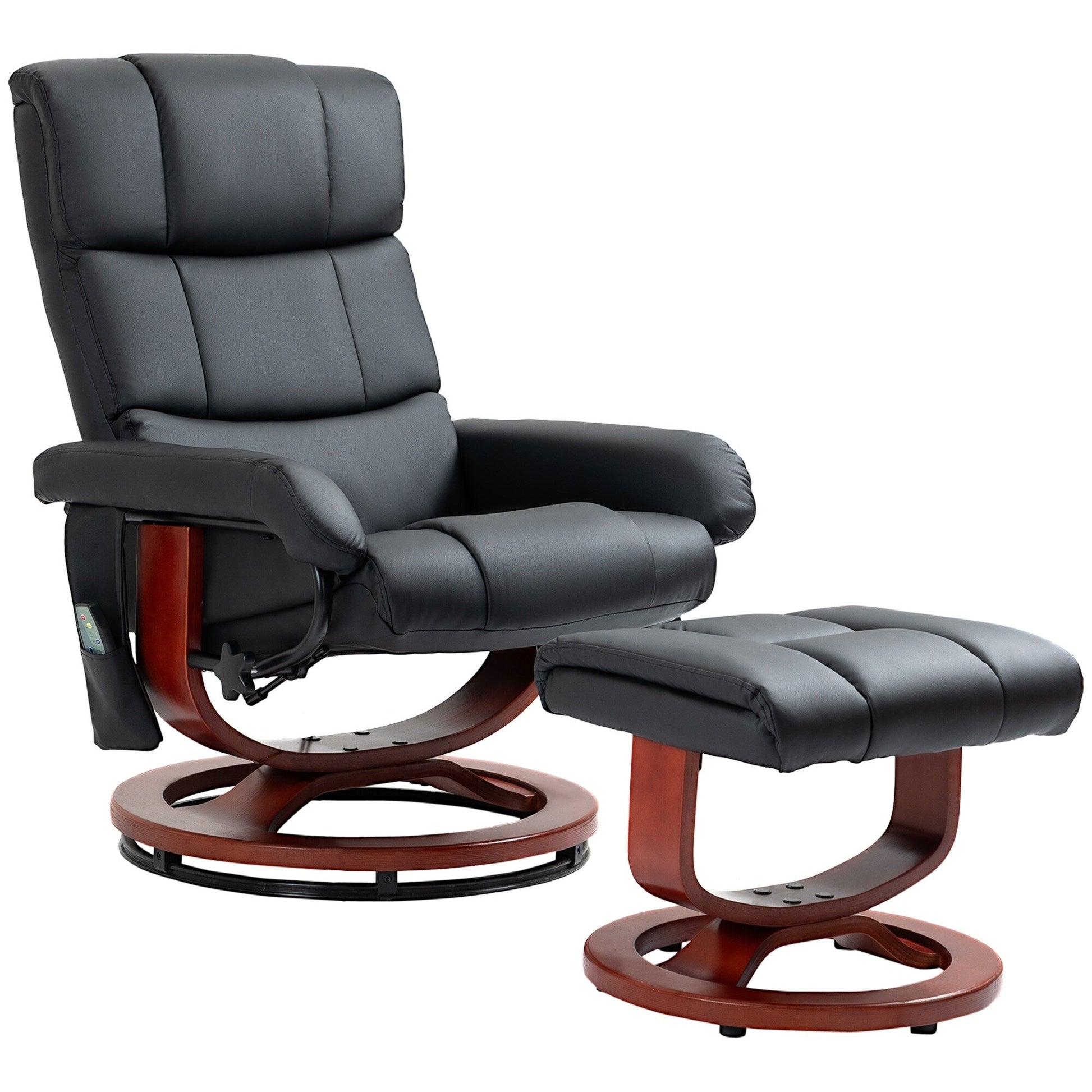 Fauteuil de massage inclinable pivotant à 360°, en simili cuir PU, avec repose-pieds, 10 points de vibration, télécommande et poche latérale.