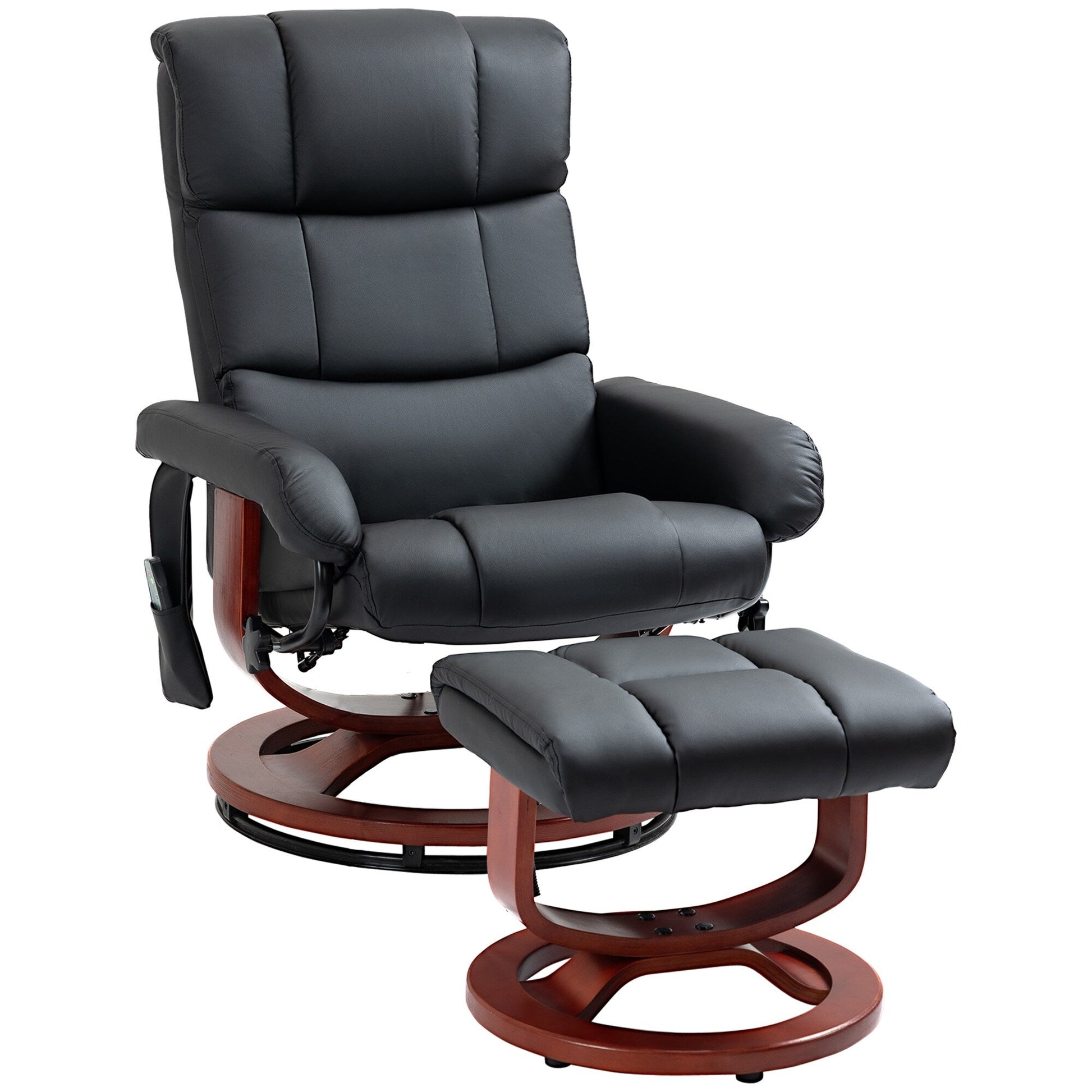 Fauteuil de massage inclinable pivotant à 360°, en simili cuir PU, avec repose-pieds, 10 points de vibration, télécommande et poche latérale.
