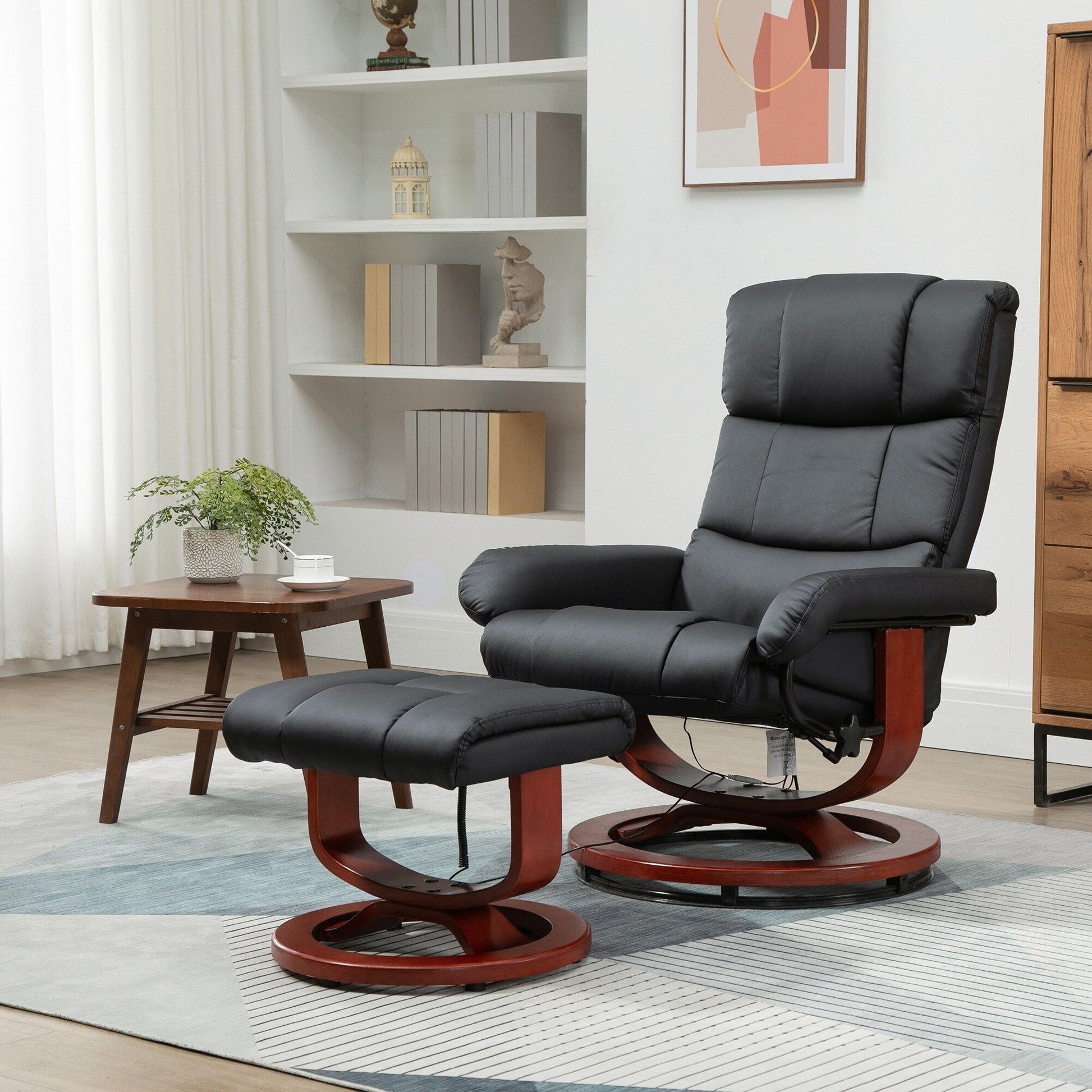 Fauteuil de massage inclinable pivotant à 360°, en simili cuir PU, avec repose-pieds, 10 points de vibration, télécommande et poche latérale.