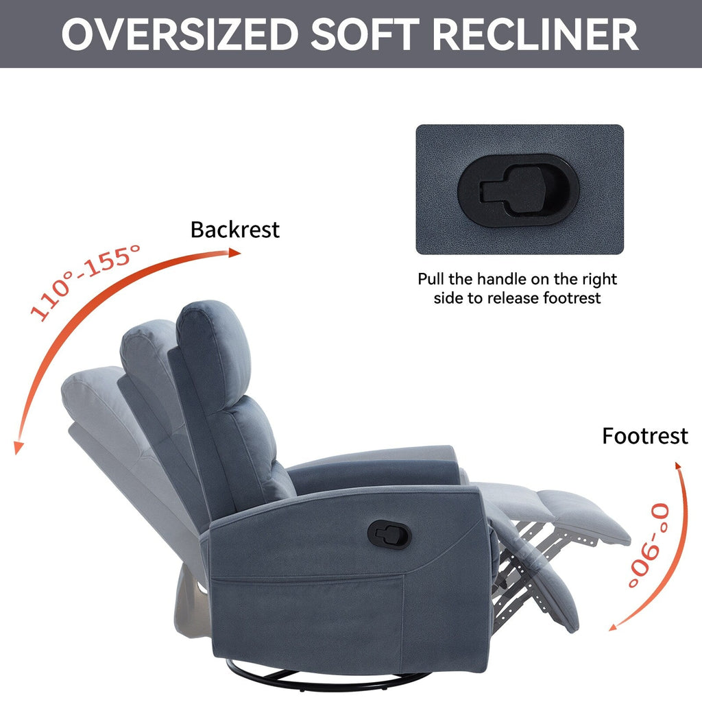 Fauteuil inclinable à bascule pivotant à 360°, en tissu, à réglage manuel, avec dossier et accoudoirs carrés, siège pour chambre d'enfant.