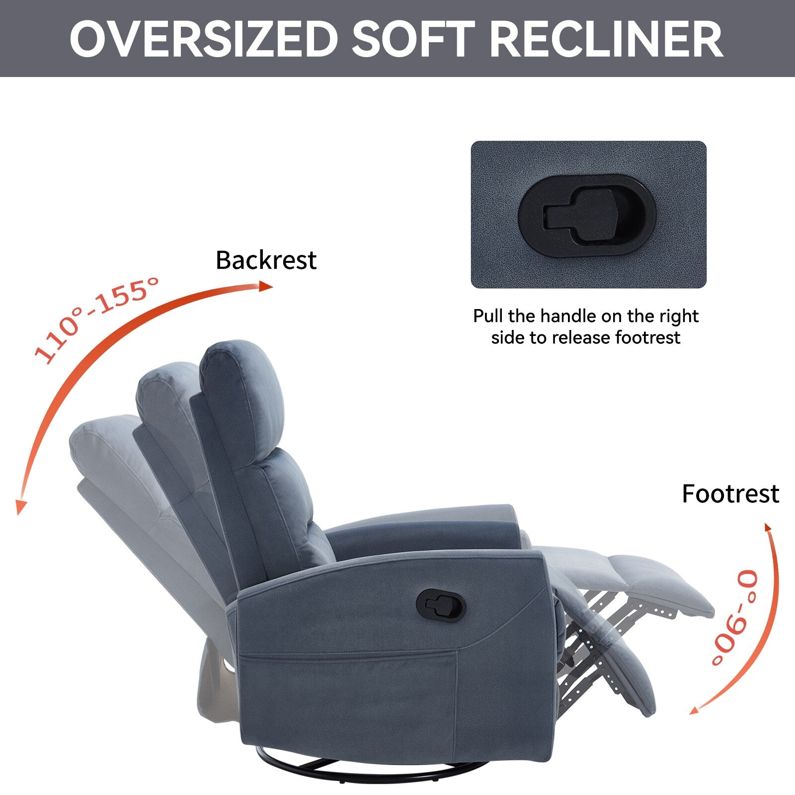 Fauteuil inclinable à bascule pivotant à 360°, en tissu, à réglage manuel, avec dossier et accoudoirs carrés, siège pour chambre d'enfant.