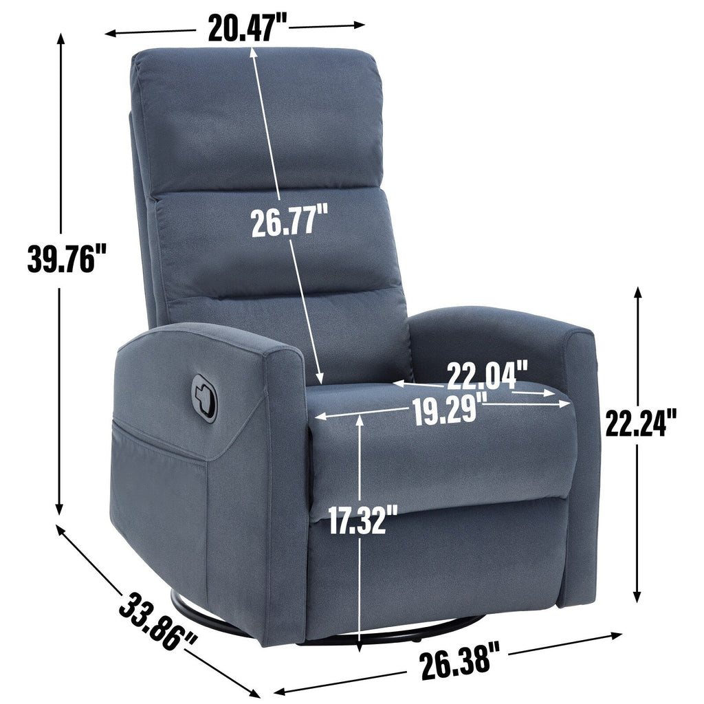 Fauteuil inclinable à bascule pivotant à 360°, en tissu, à réglage manuel, avec dossier et accoudoirs carrés, siège pour chambre d'enfant.