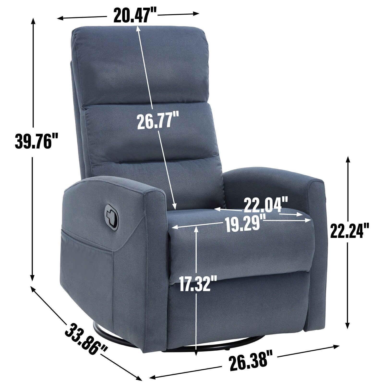 Fauteuil inclinable à bascule pivotant à 360°, en tissu, à réglage manuel, avec dossier et accoudoirs carrés, siège pour chambre d'enfant.