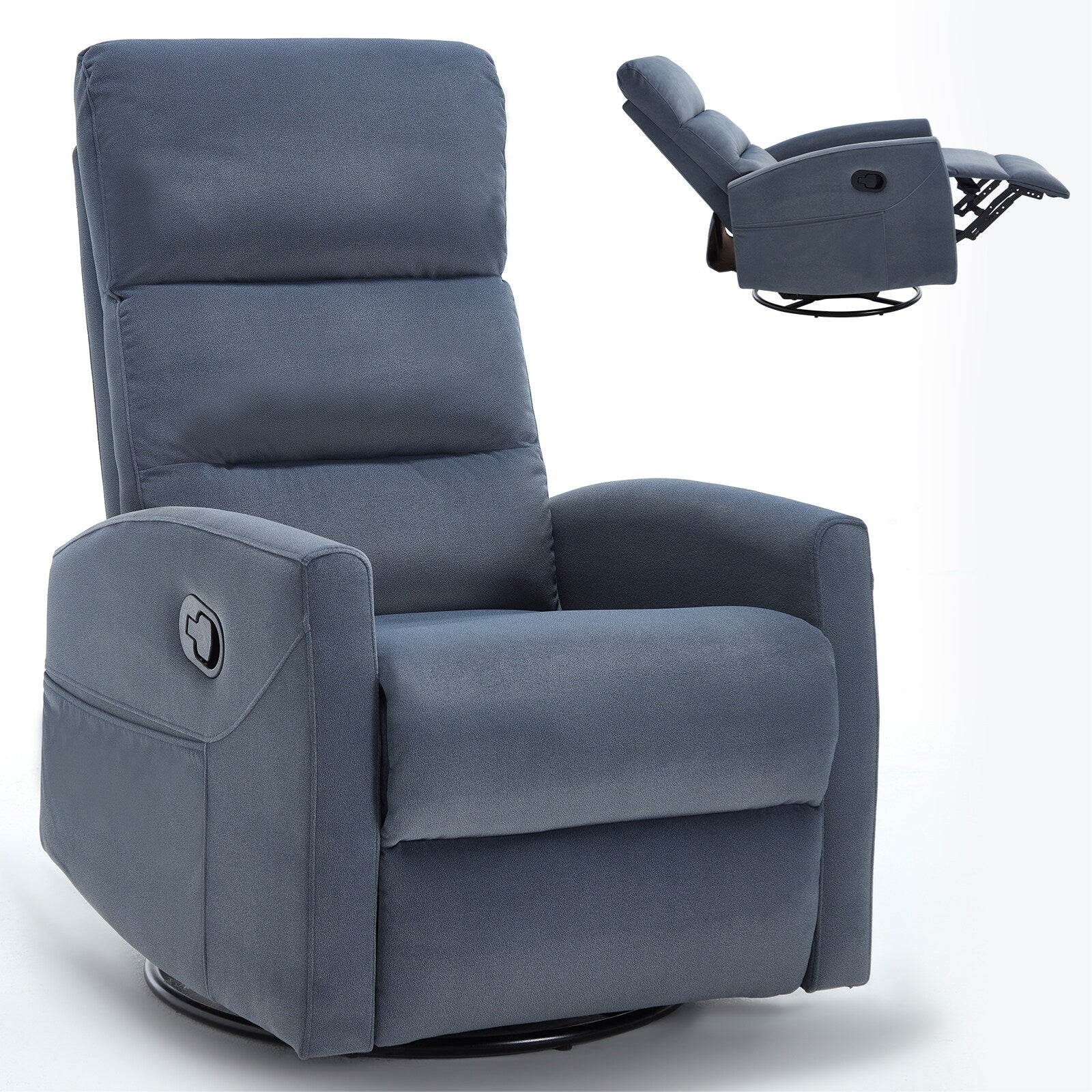 Fauteuil inclinable à bascule pivotant à 360°, en tissu, à réglage manuel, avec dossier et accoudoirs carrés, siège pour chambre d'enfant.