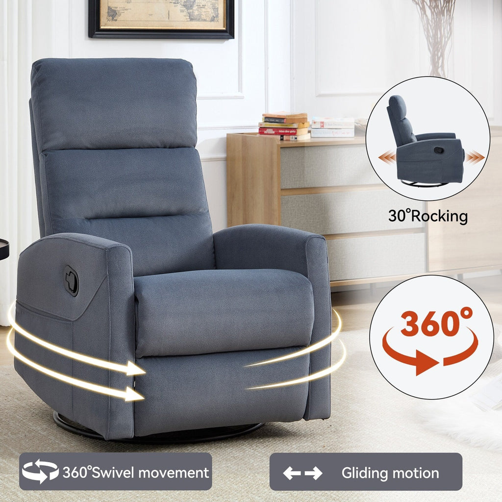 Fauteuil inclinable à bascule pivotant à 360°, en tissu, à réglage manuel, avec dossier et accoudoirs carrés, siège pour chambre d'enfant.