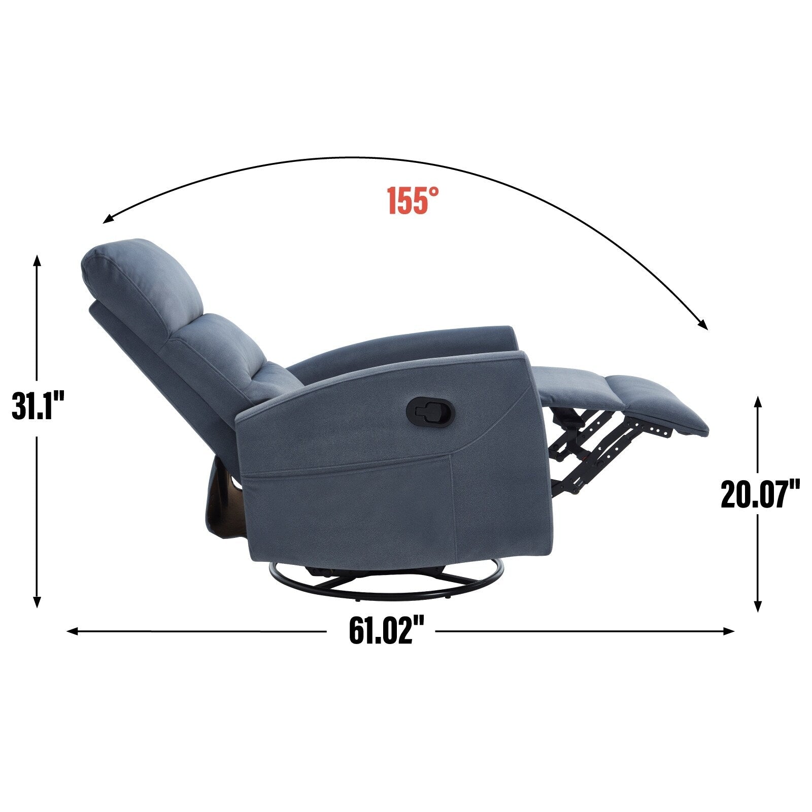Fauteuil inclinable à bascule pivotant à 360°, en tissu, à réglage manuel, avec dossier et accoudoirs carrés, siège pour chambre d'enfant.