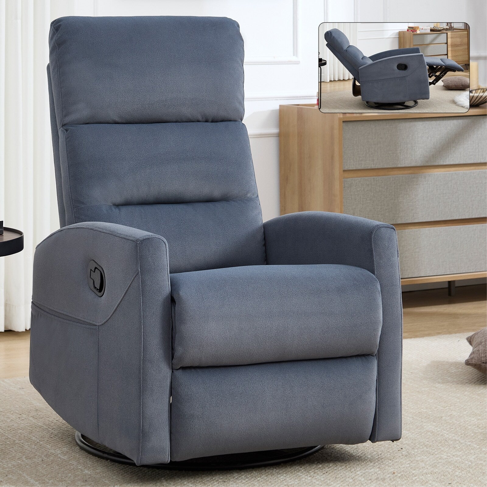 Fauteuil inclinable à bascule pivotant à 360°, en tissu, à réglage manuel, avec dossier et accoudoirs carrés, siège pour chambre d'enfant.