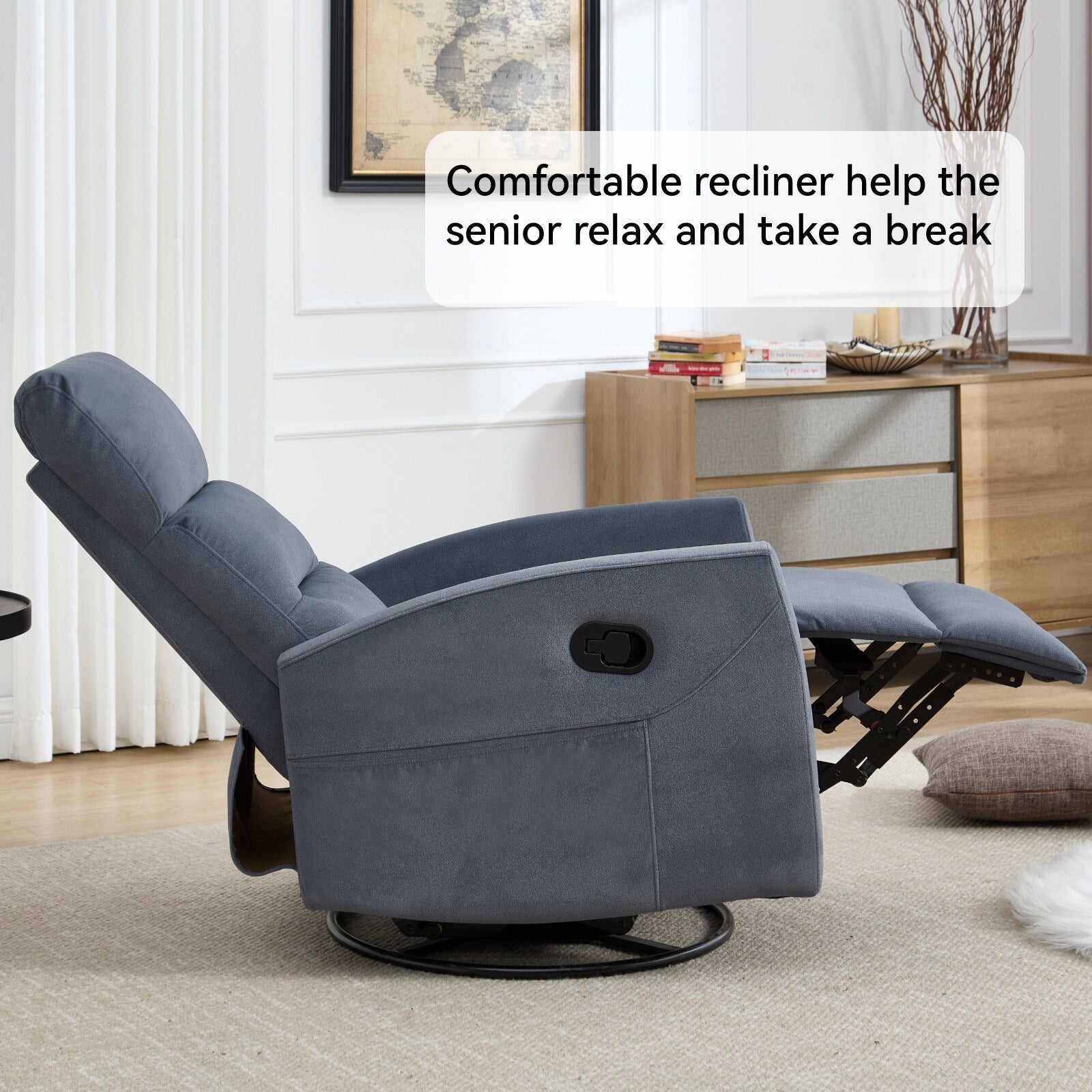 Fauteuil inclinable à bascule pivotant à 360°, en tissu, à réglage manuel, avec dossier et accoudoirs carrés, siège pour chambre d'enfant.