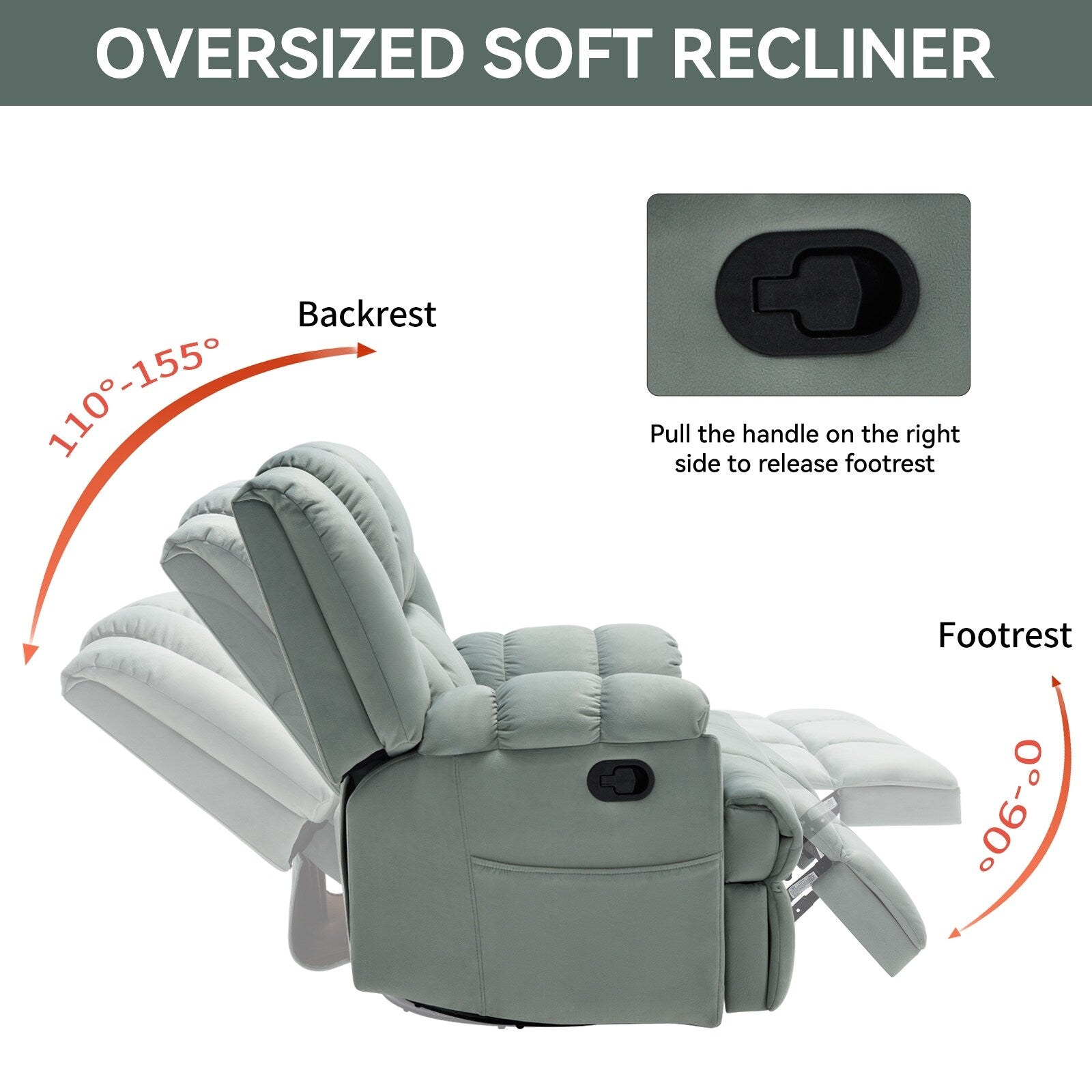 360° Swivel Rocker Recliner Chair - Oversized Comfort, 155° Recline, Tool-Free Assembly