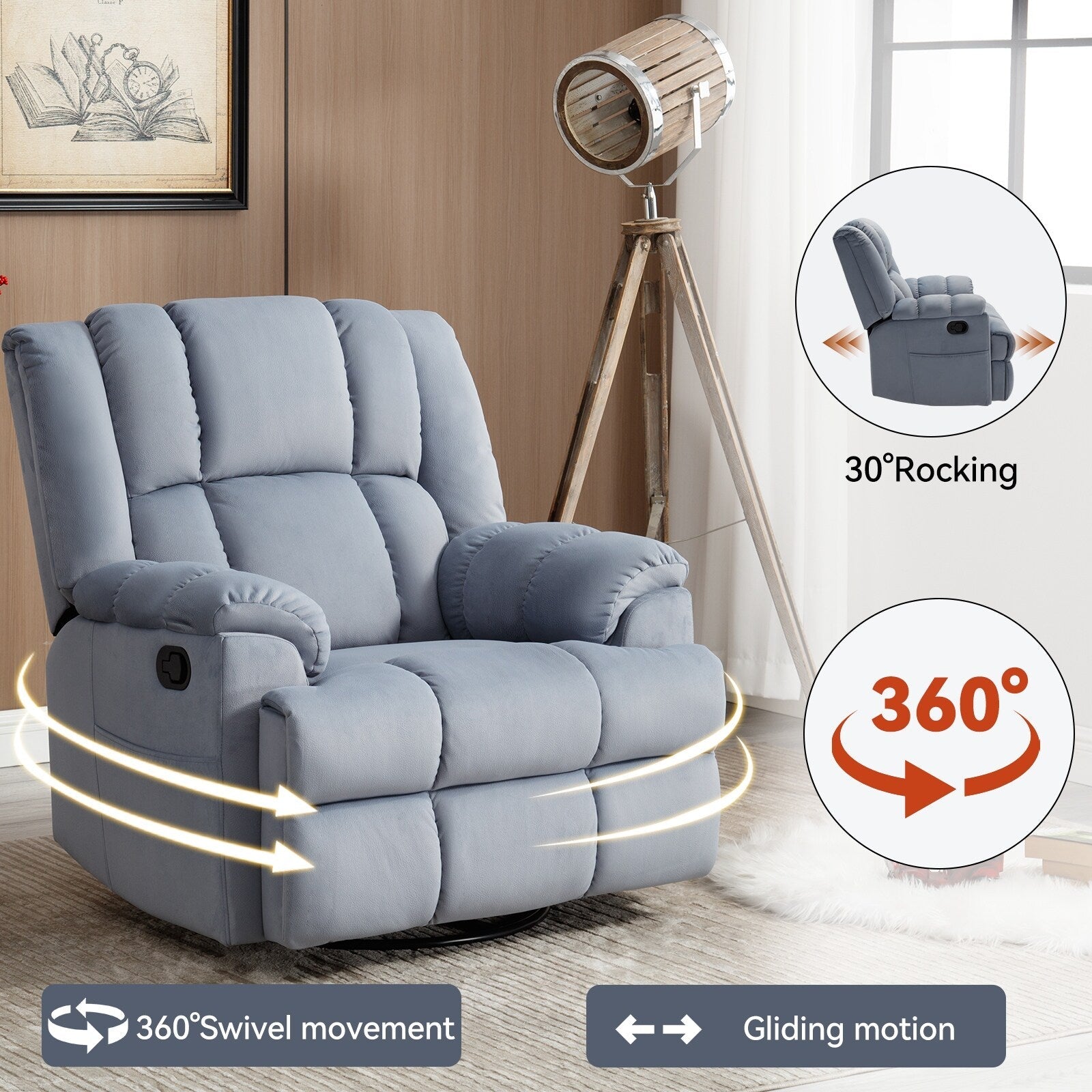 360° Swivel Rocker Recliner Chair - Oversized Comfort, 155° Recline, Tool-Free Assembly