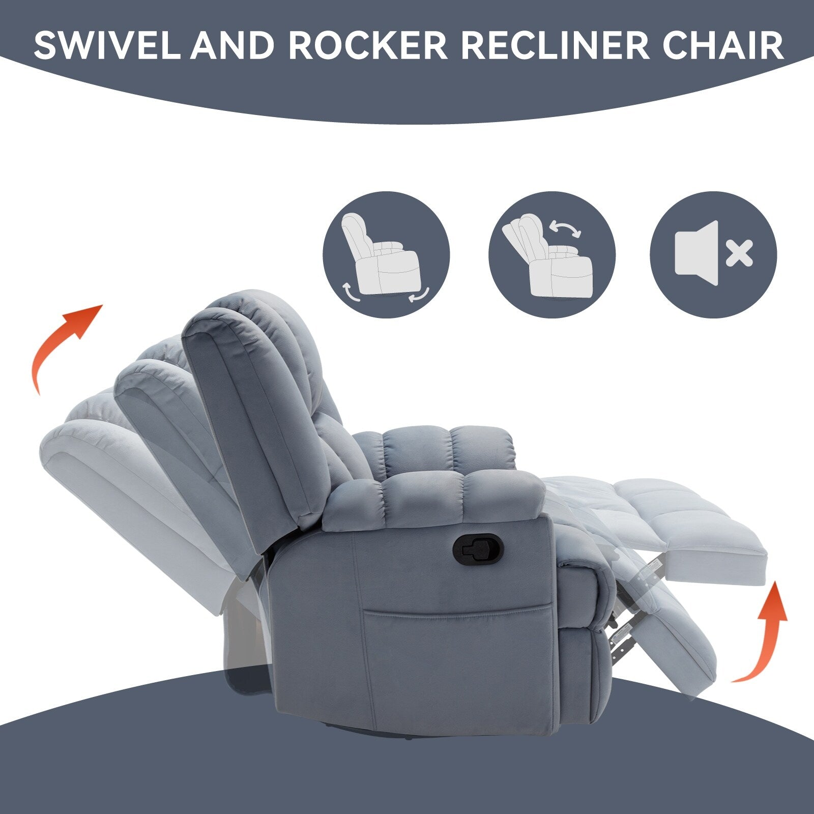 360° Swivel Rocker Recliner Chair - Oversized Comfort, 155° Recline, Tool-Free Assembly